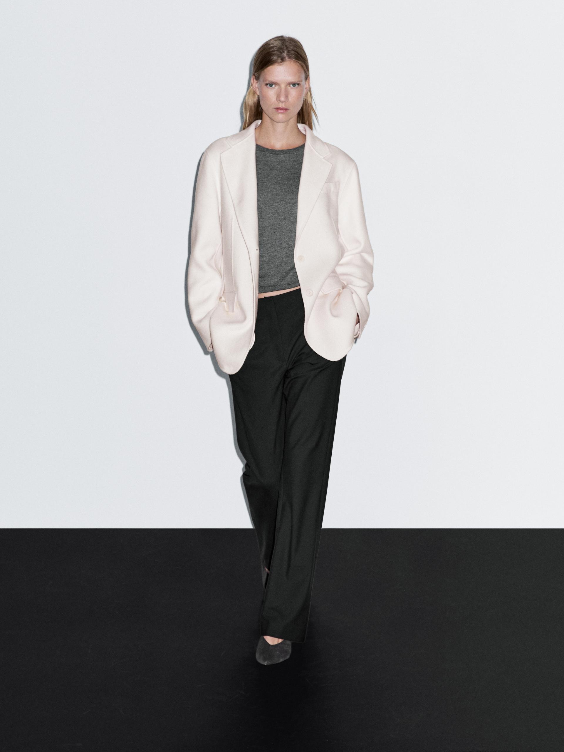 Blazer Avec Écharpe En Laine Mélangée - Blanc - S - Massimo Dutti - Femme