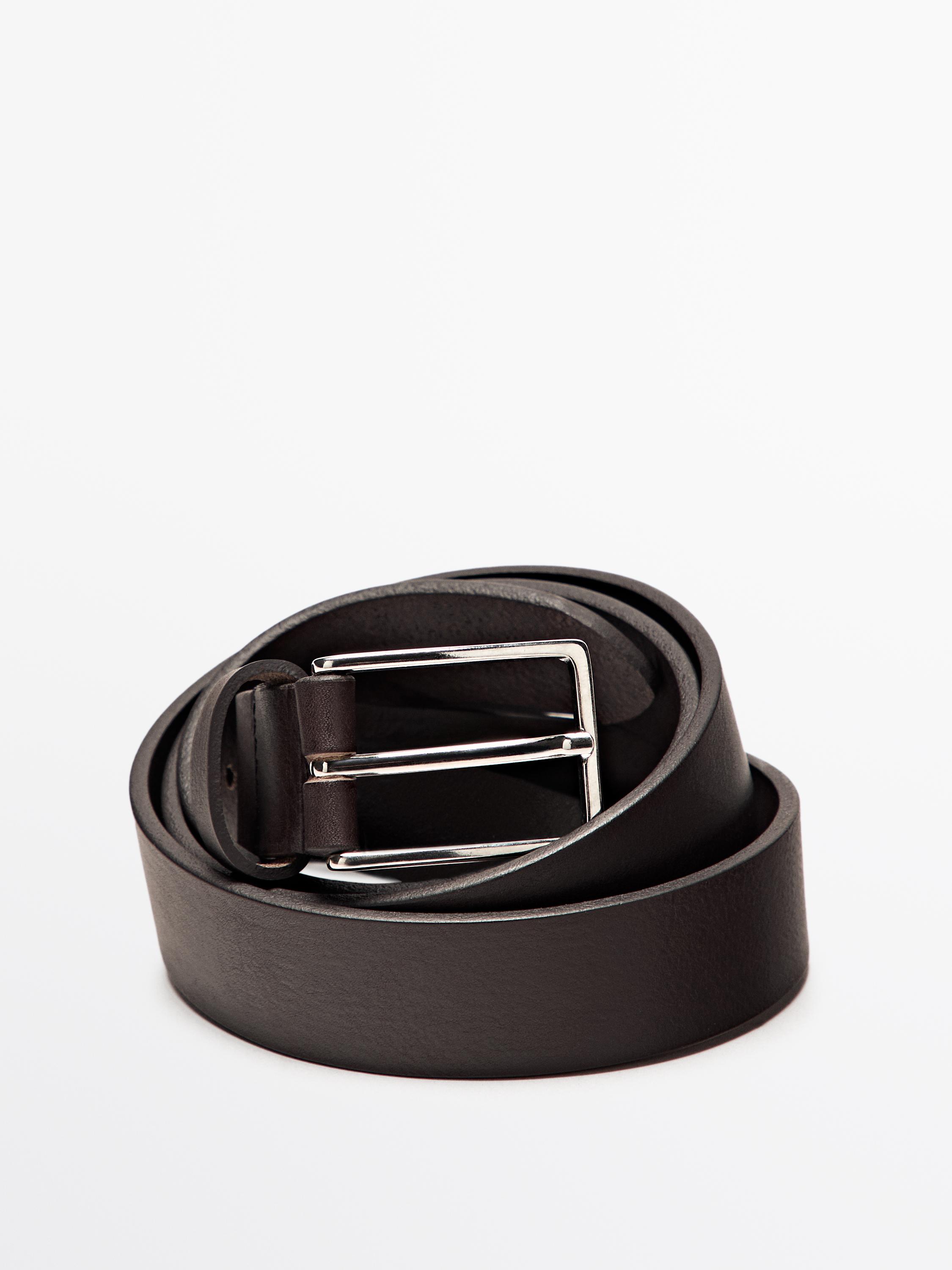 Nappa leather belt with rectangular buckle — BROWN