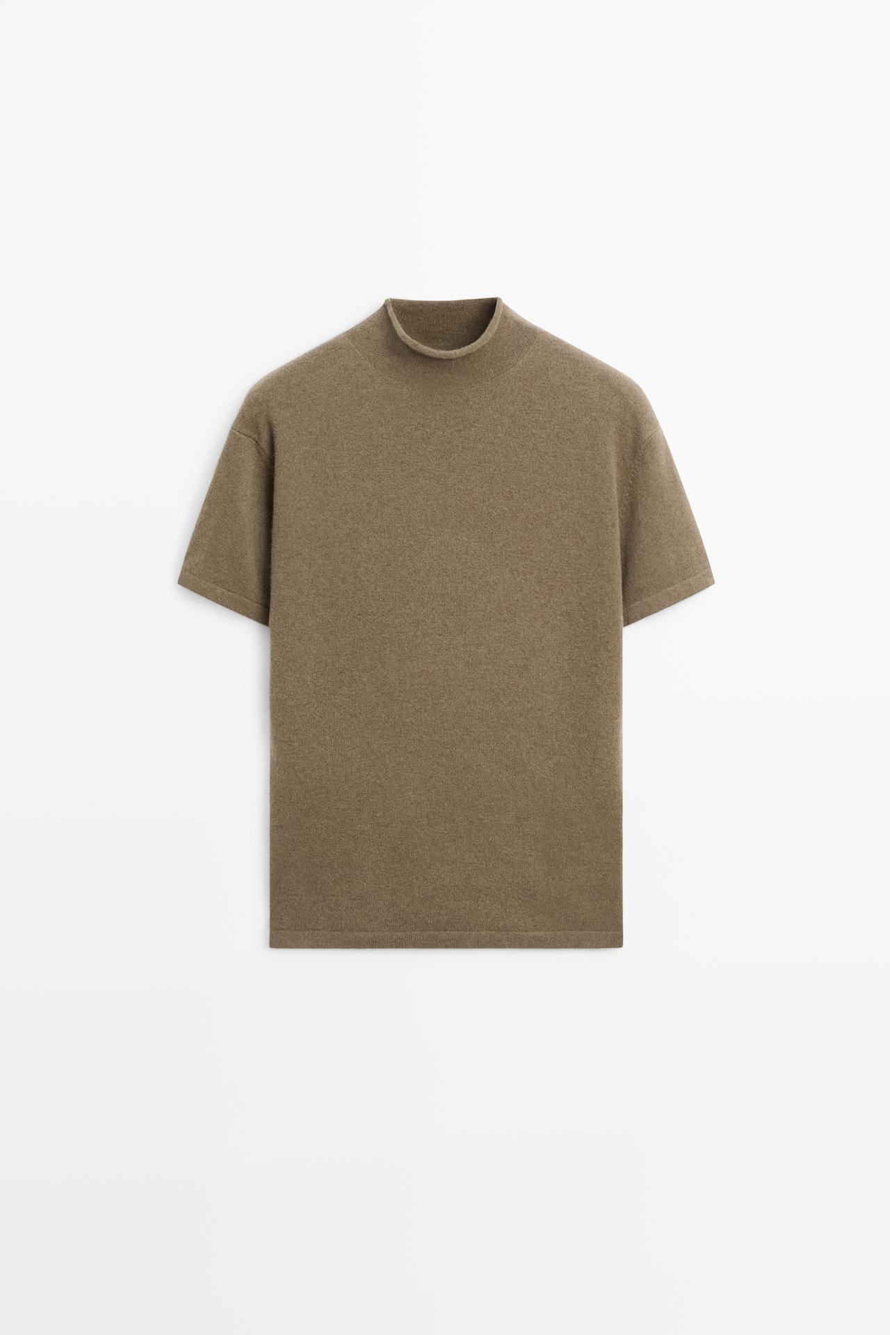 Wool-blend knit mock neck sweater — BEIGE