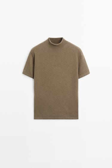 Wool-blend knit mock neck sweater — BEIGE 2