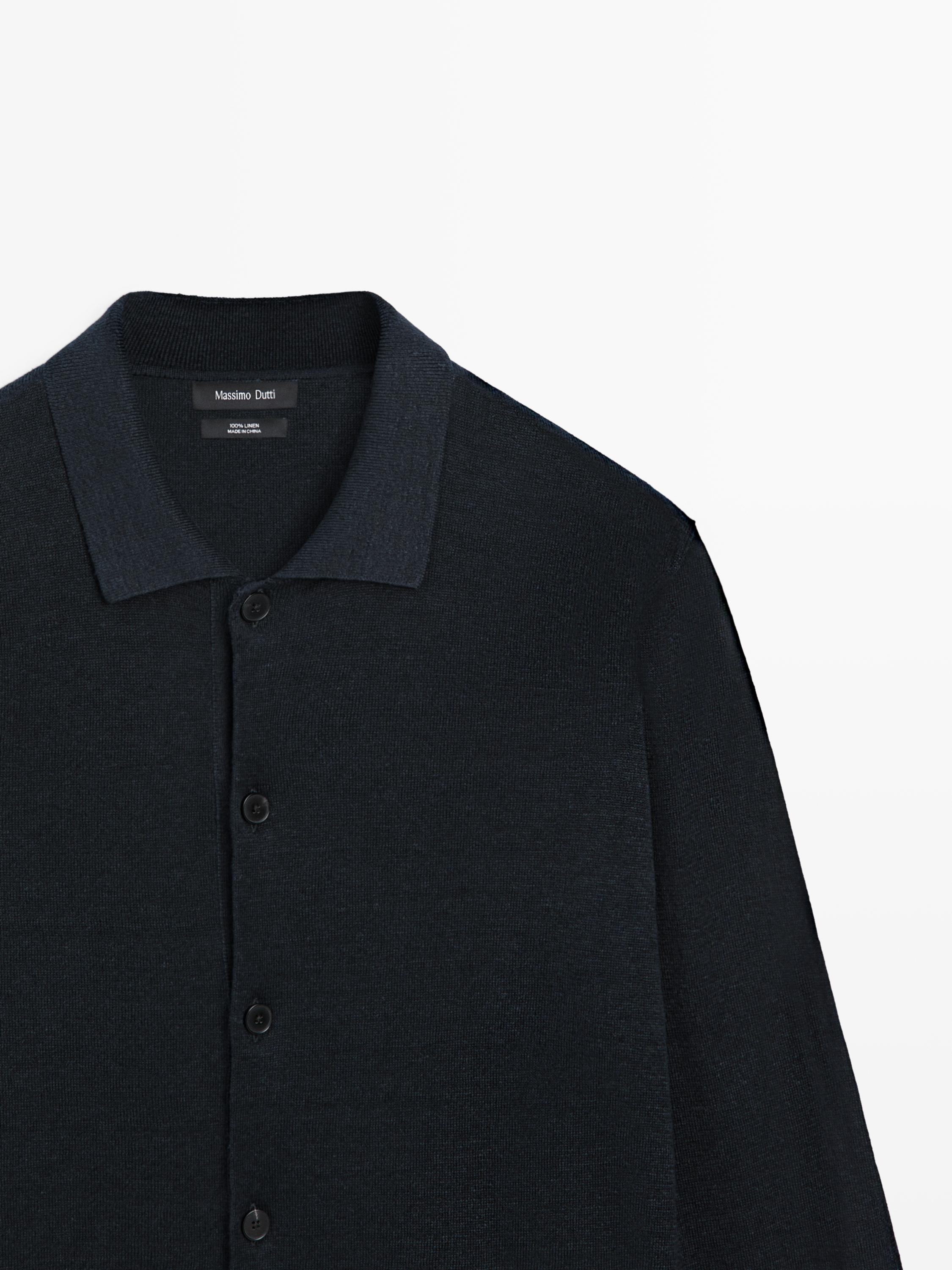 Linen knit cardigan with buttons — NAVY BLUE