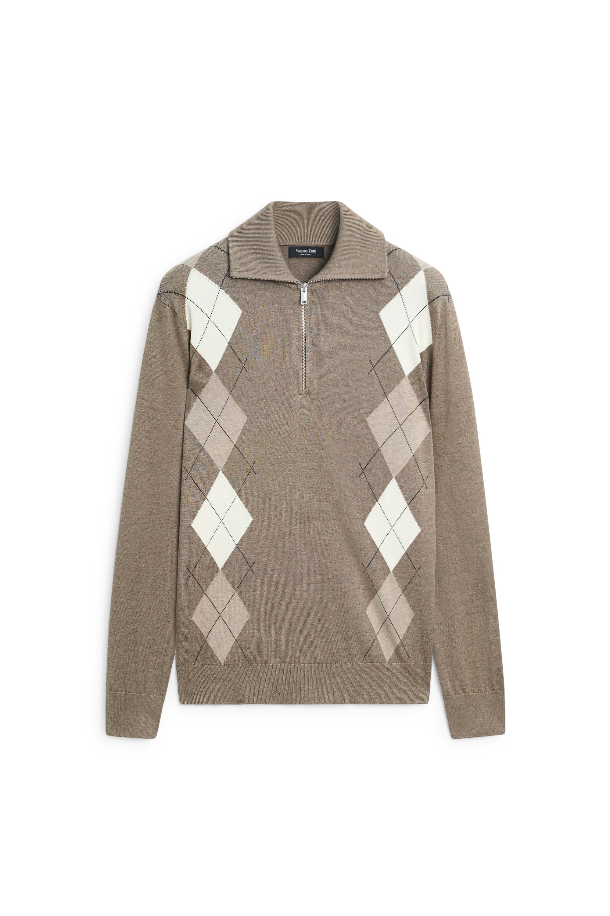 Argyle quarter-zip knit sweater — KHAKI