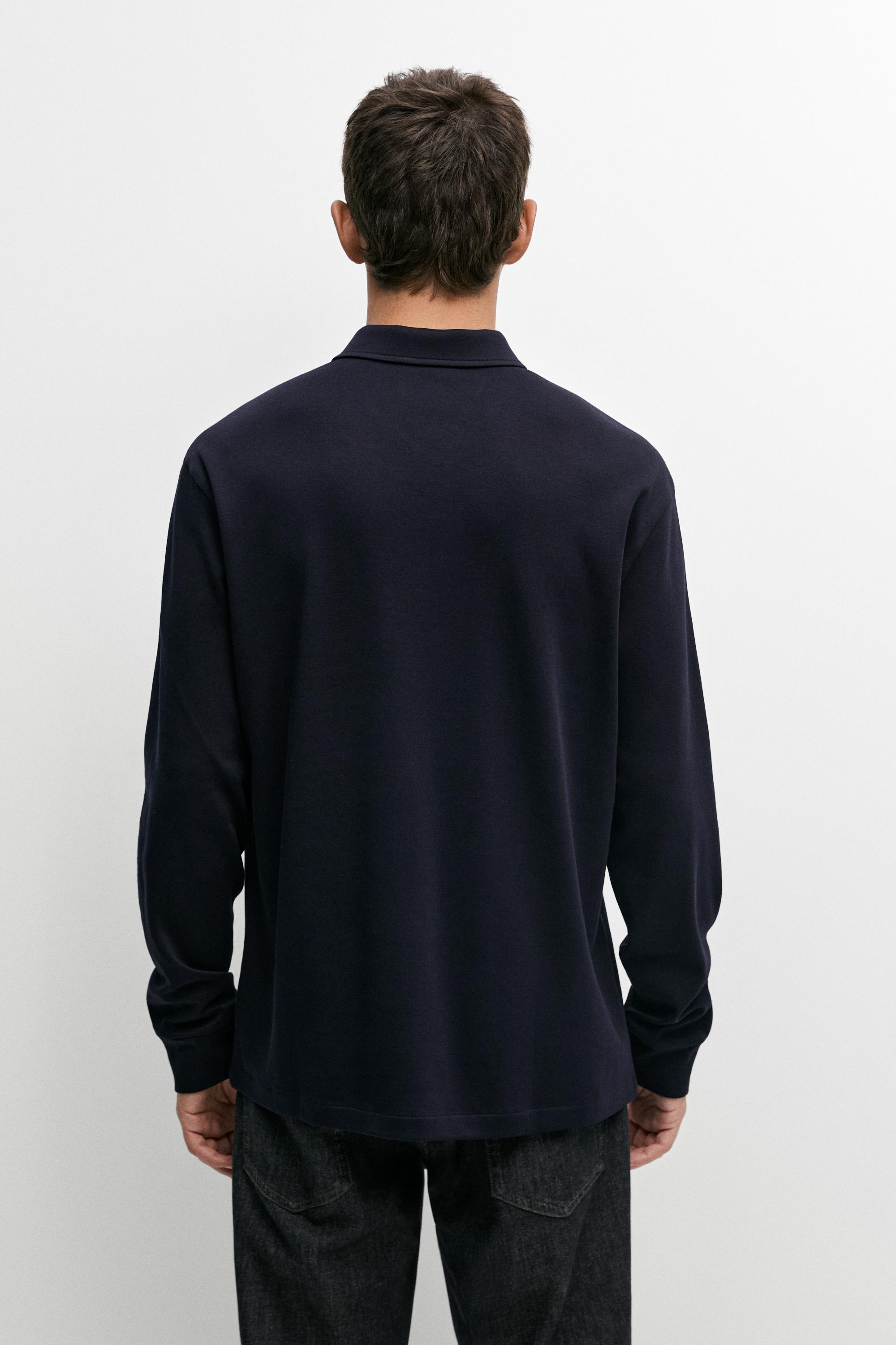 100% cotton long sleeve polo shirt — INK BLUE