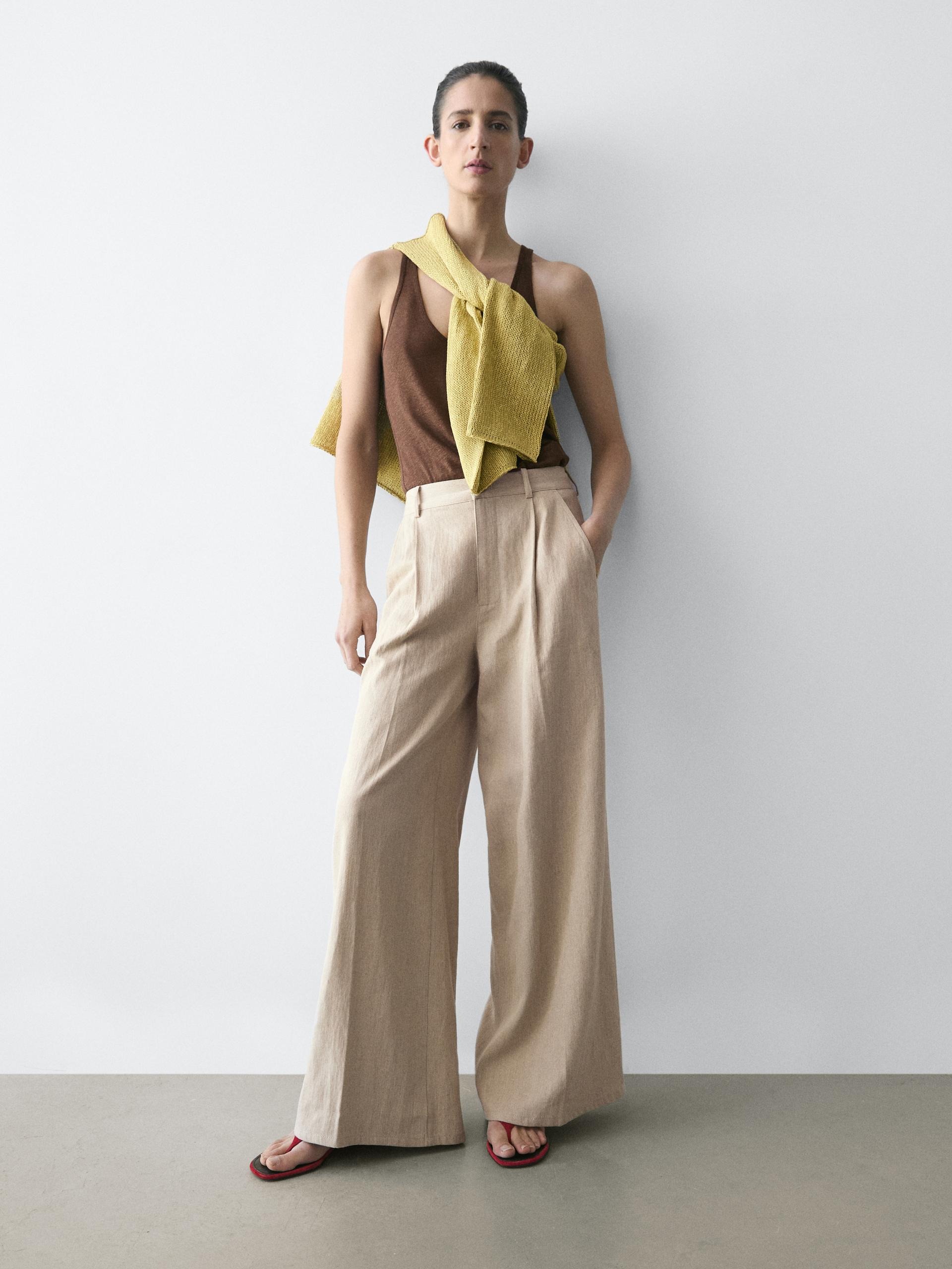 Massimo Dutti Pantaloni Loose Fit A Vita Alta In Nude