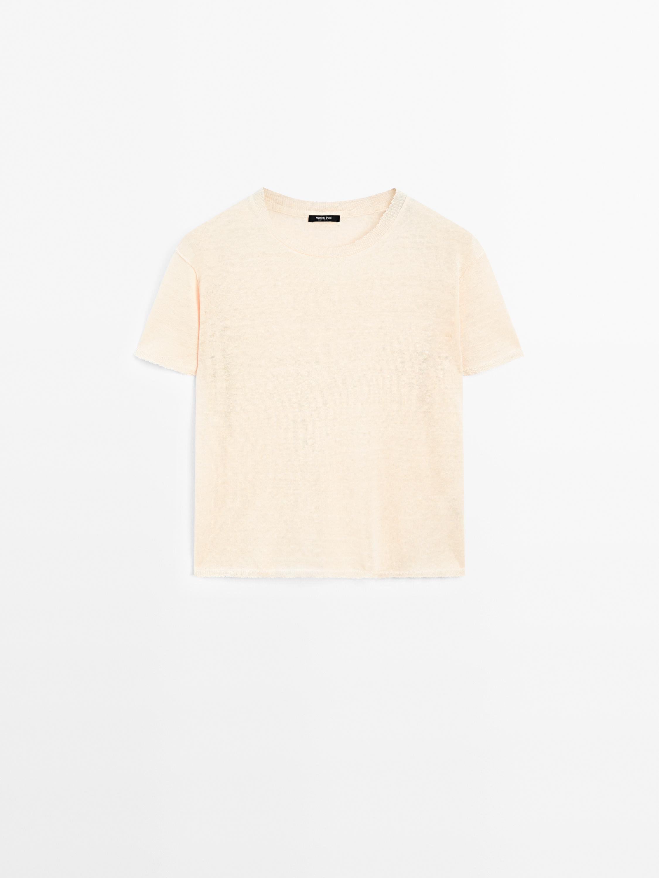 Open-knit t-shirt in linen blend