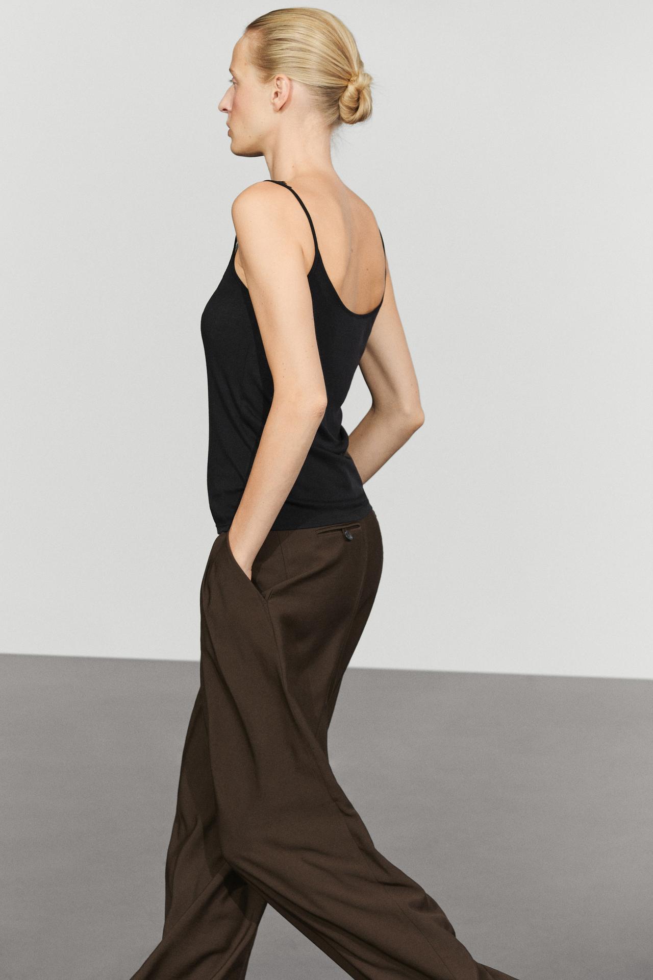 Strappy lace-trimmed camisole top — BLACK