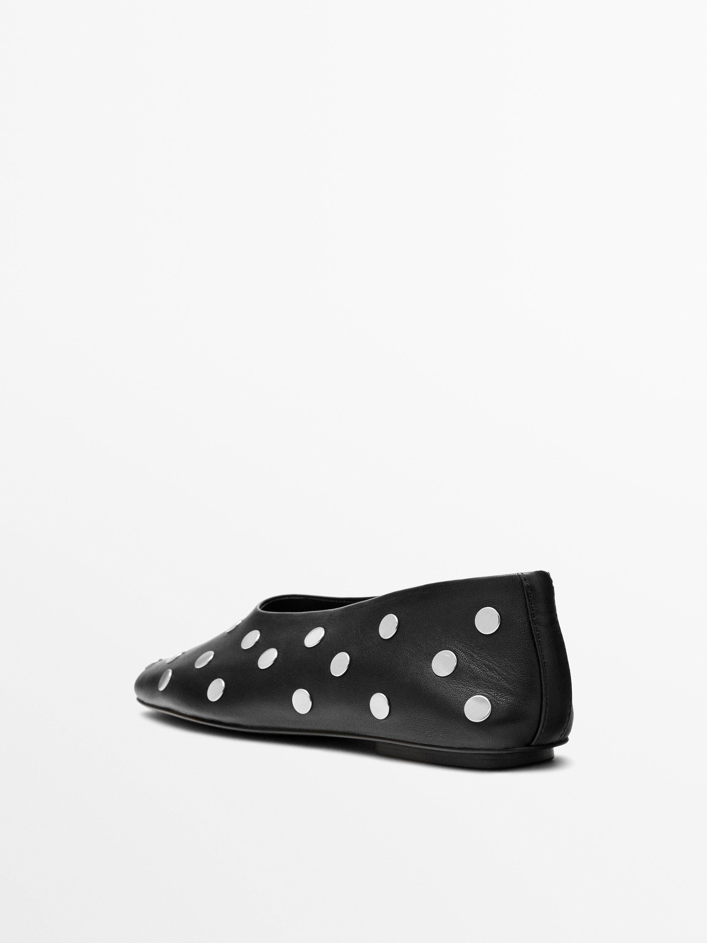 Studded ballet flats with square vamp — BLACK
