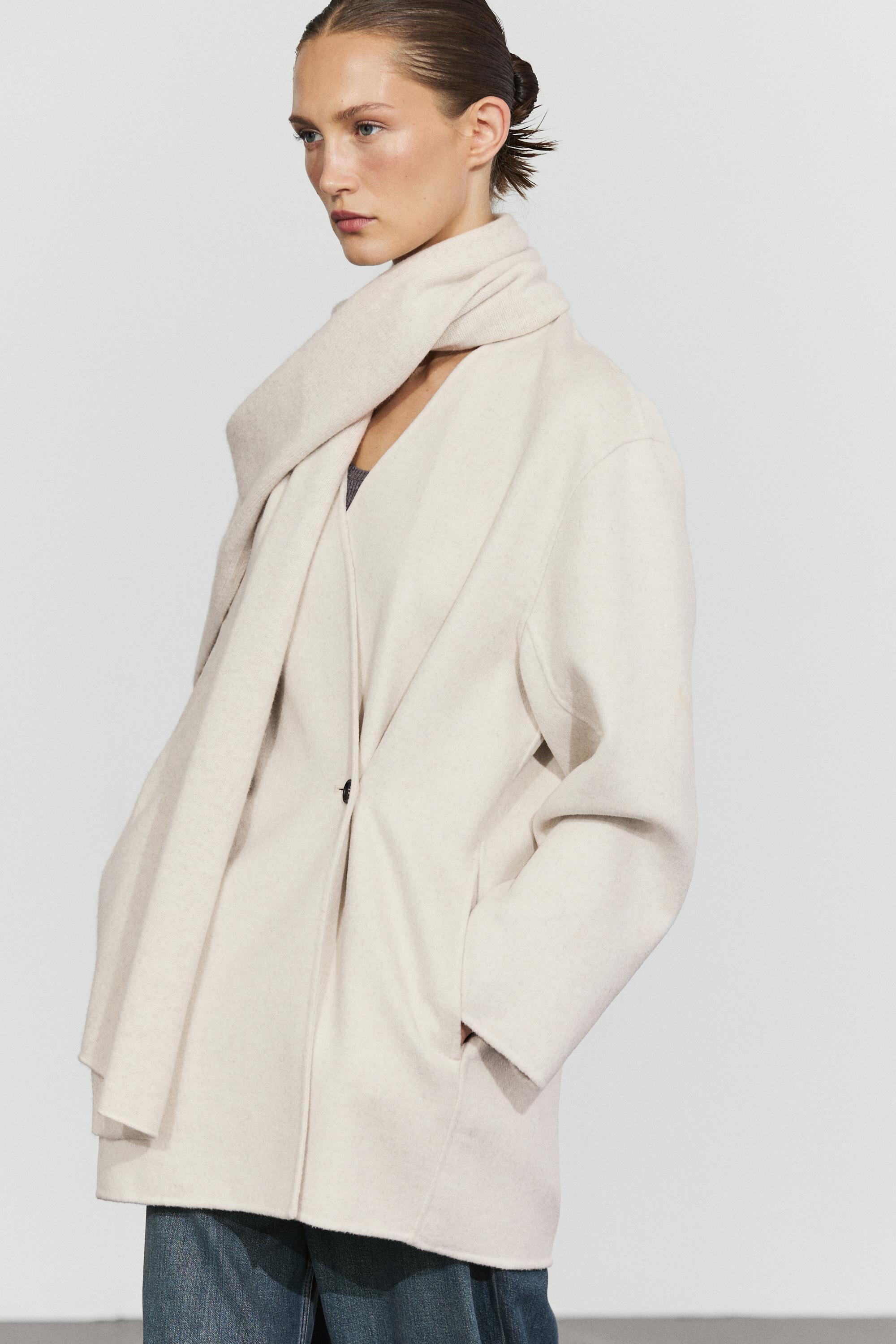 Wool-blend coat with scarf detail