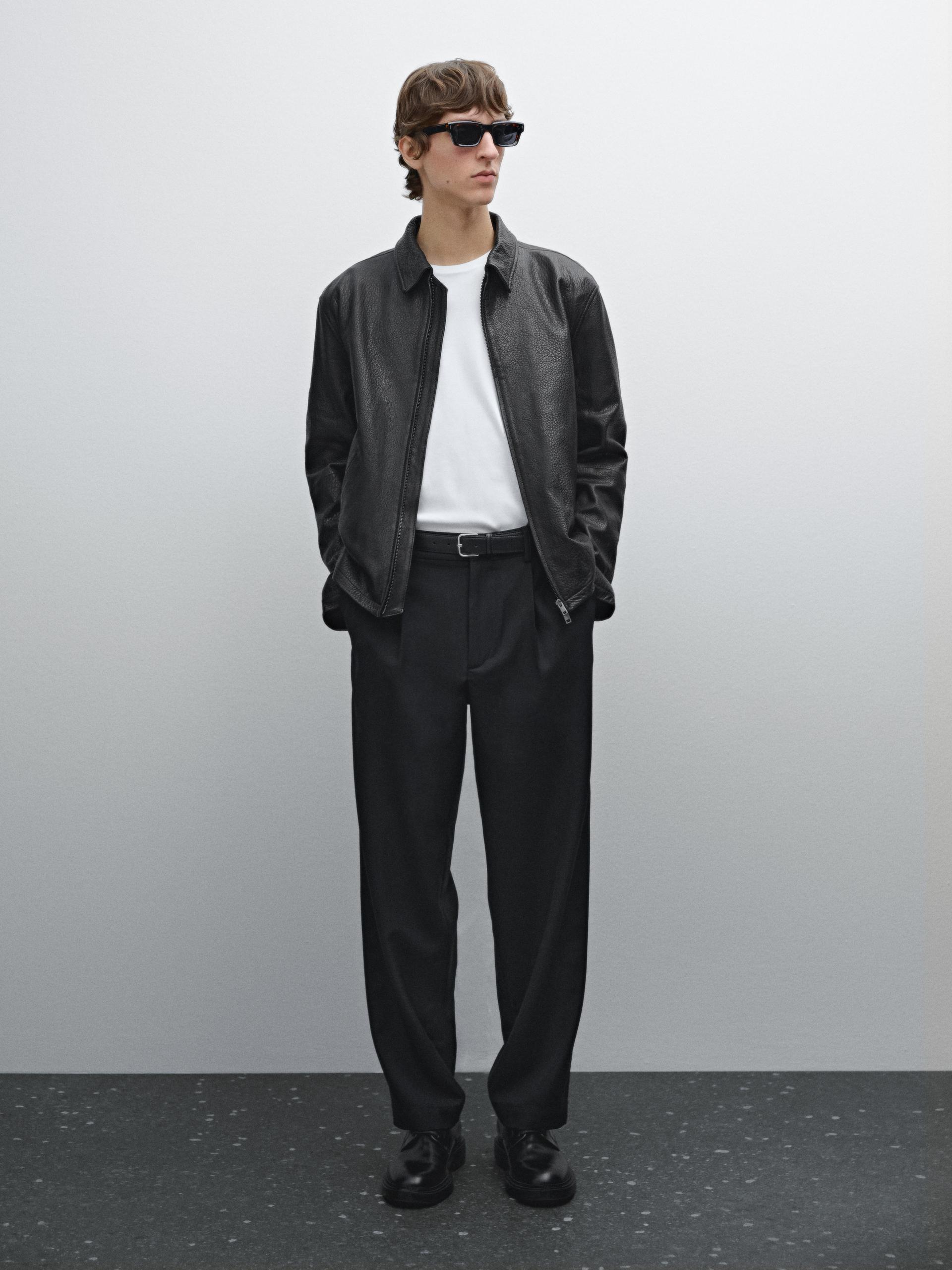Spodnie Relaxed Fit Z Chłodną Wełną - Czarny - 42 - Massimo Dutti - Mężczyzna
