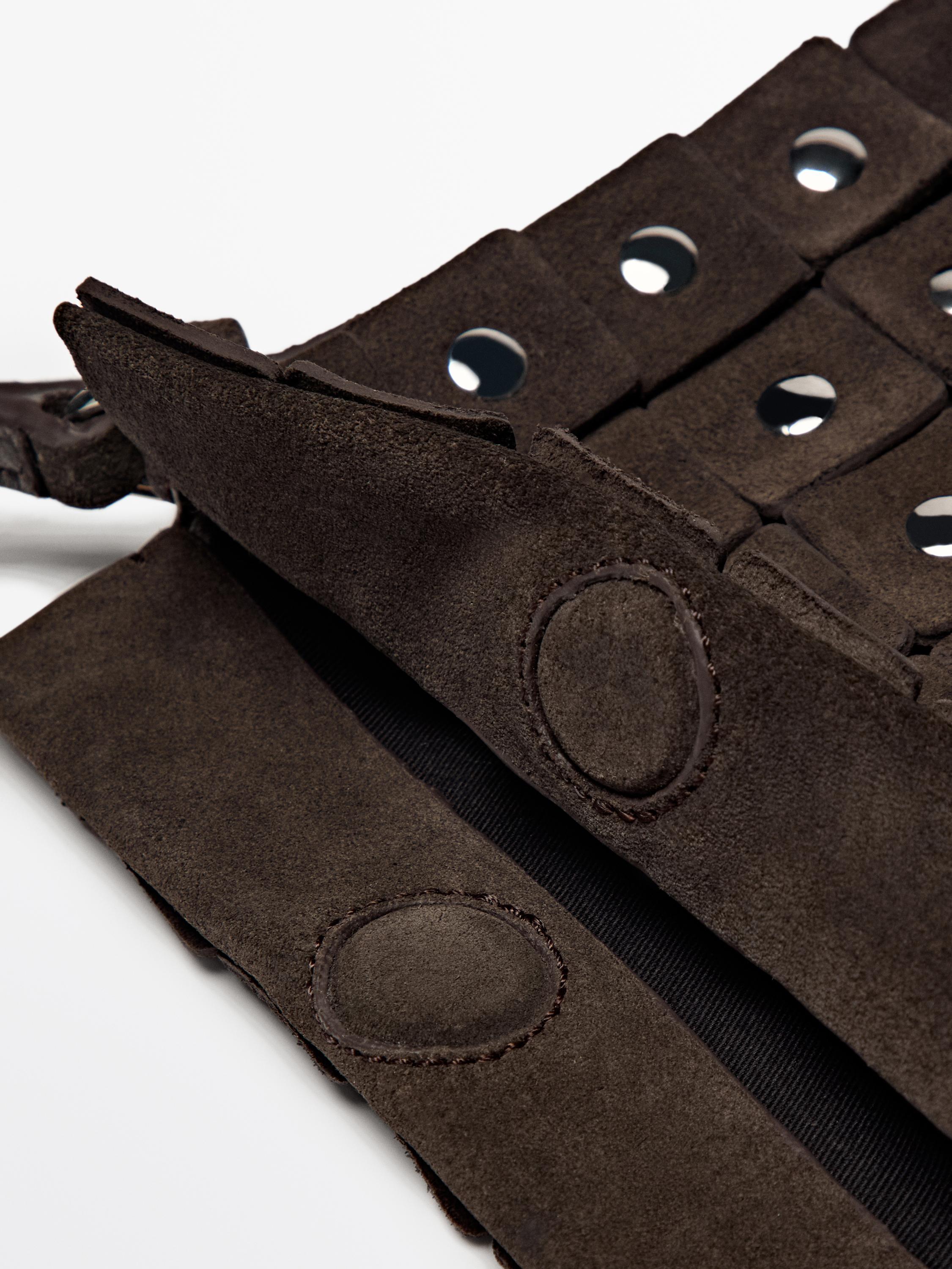 Split suede mini crossbody bag with studs