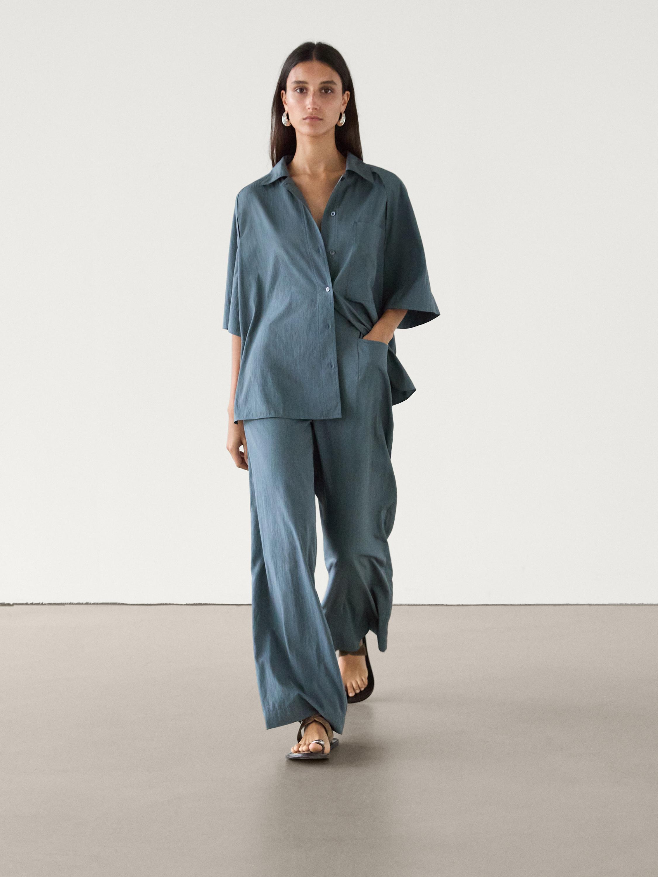 Pantalon wide leg en popeline ensemble