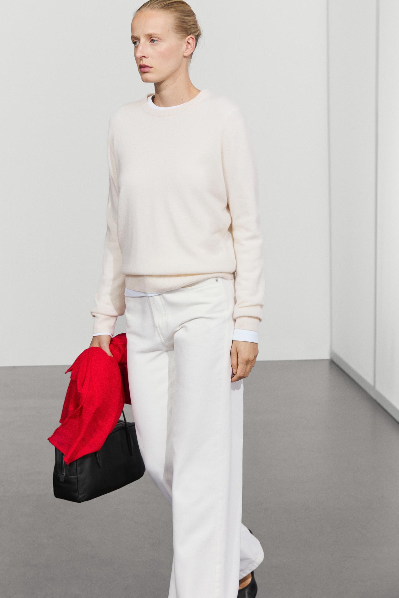 100% cashmere long sleeve sweater — CREAM