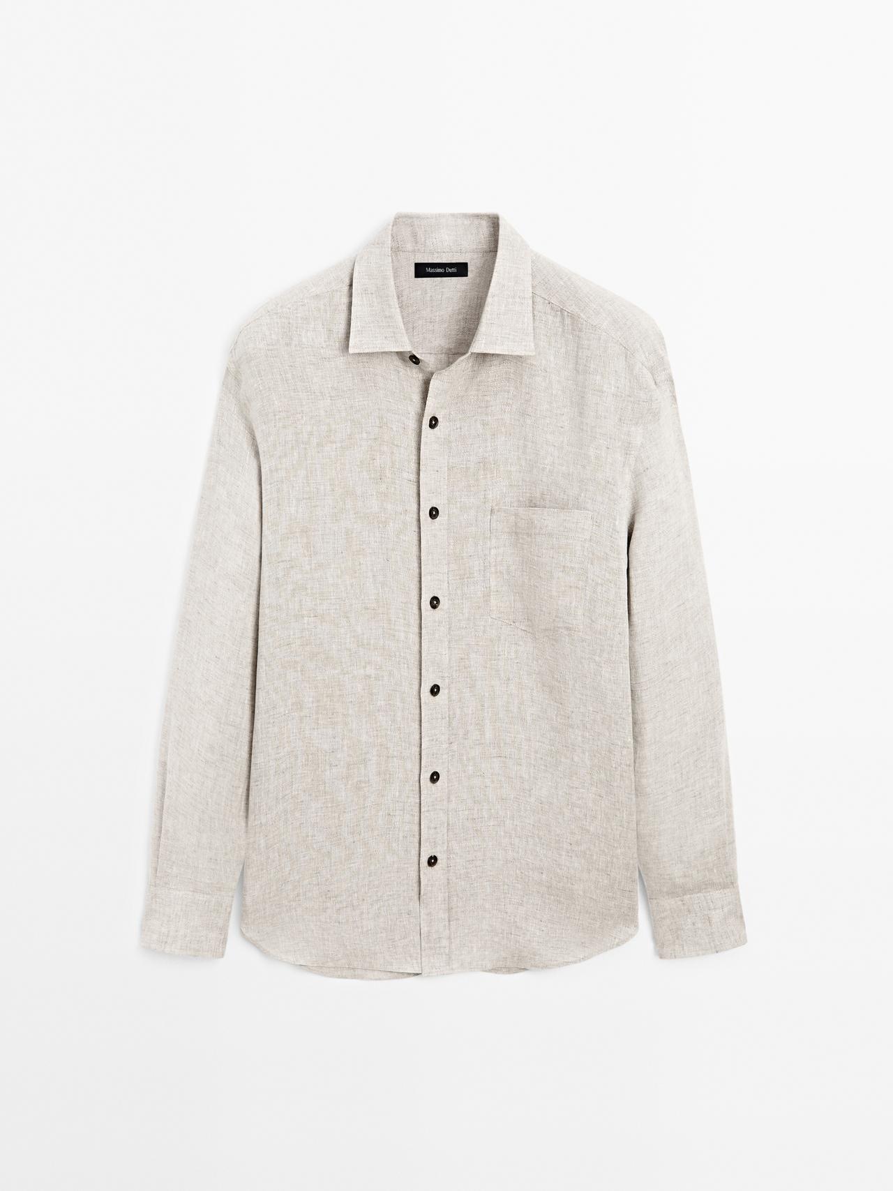 Massimo Dutti - Heren - 100% Linnen Overhemd Regular Fit - Grijs - L