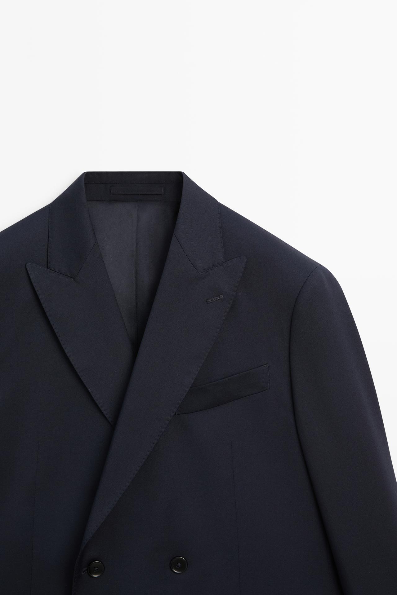 100% cool wool double-breasted suit blazer — NAVY BLUE