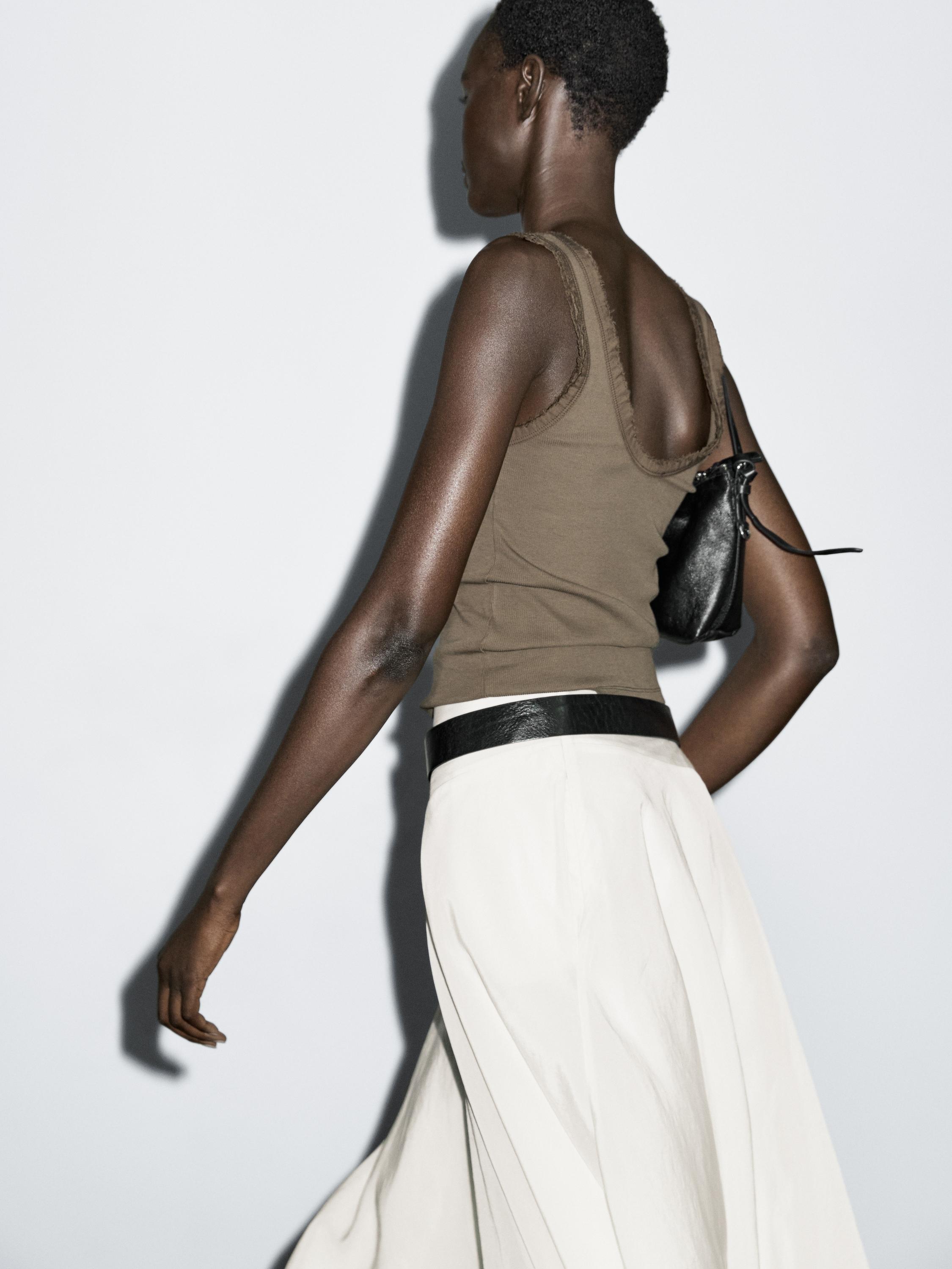 Midi skirt with yoke and flounce