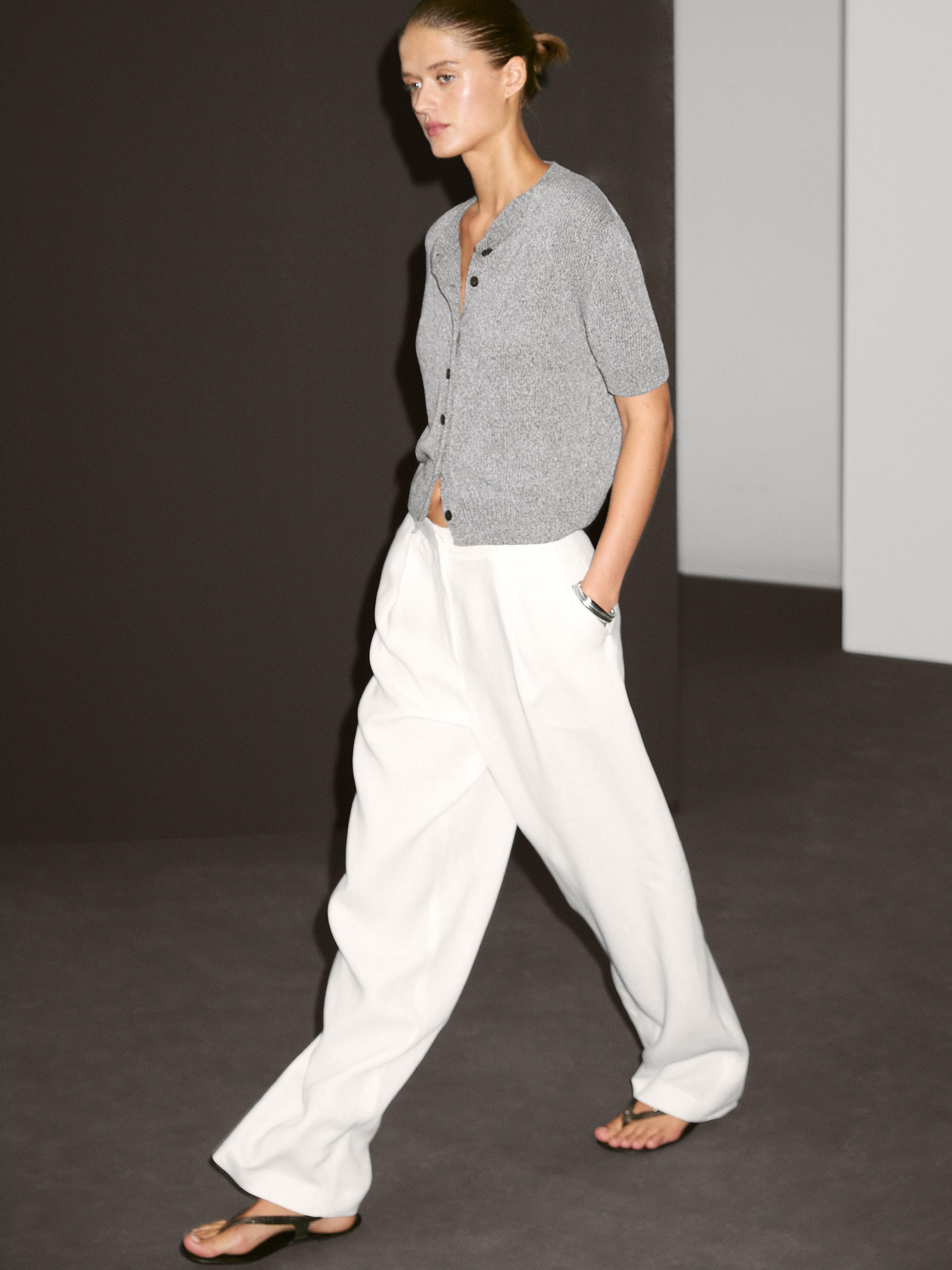 Short sleeve cotton blend cardigan