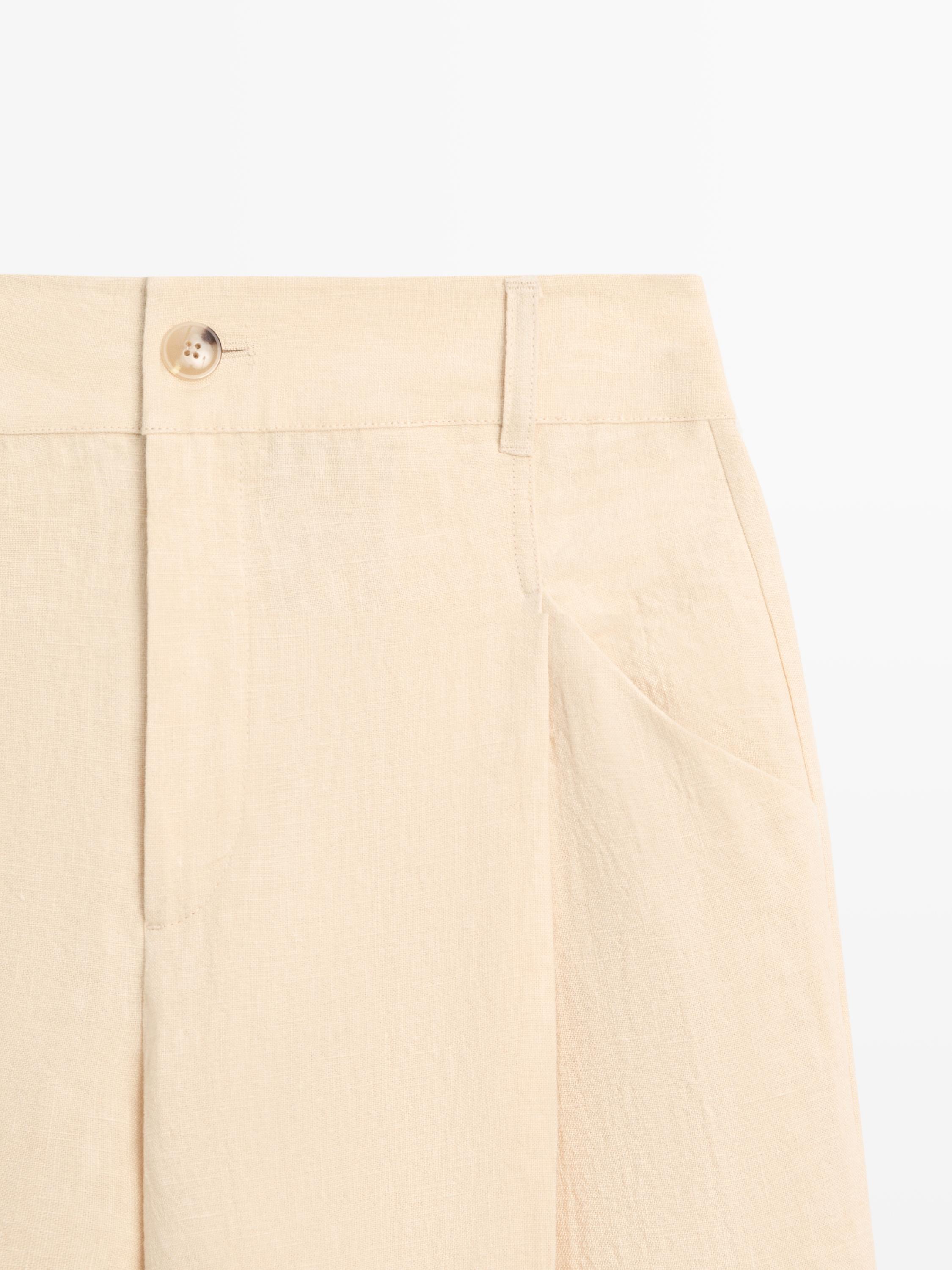 Wide-leg linen trousers with pocket detail — SAND