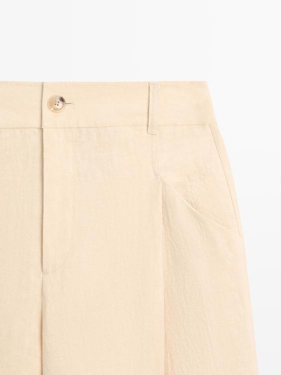 Cepli keten geniş paça pantolon