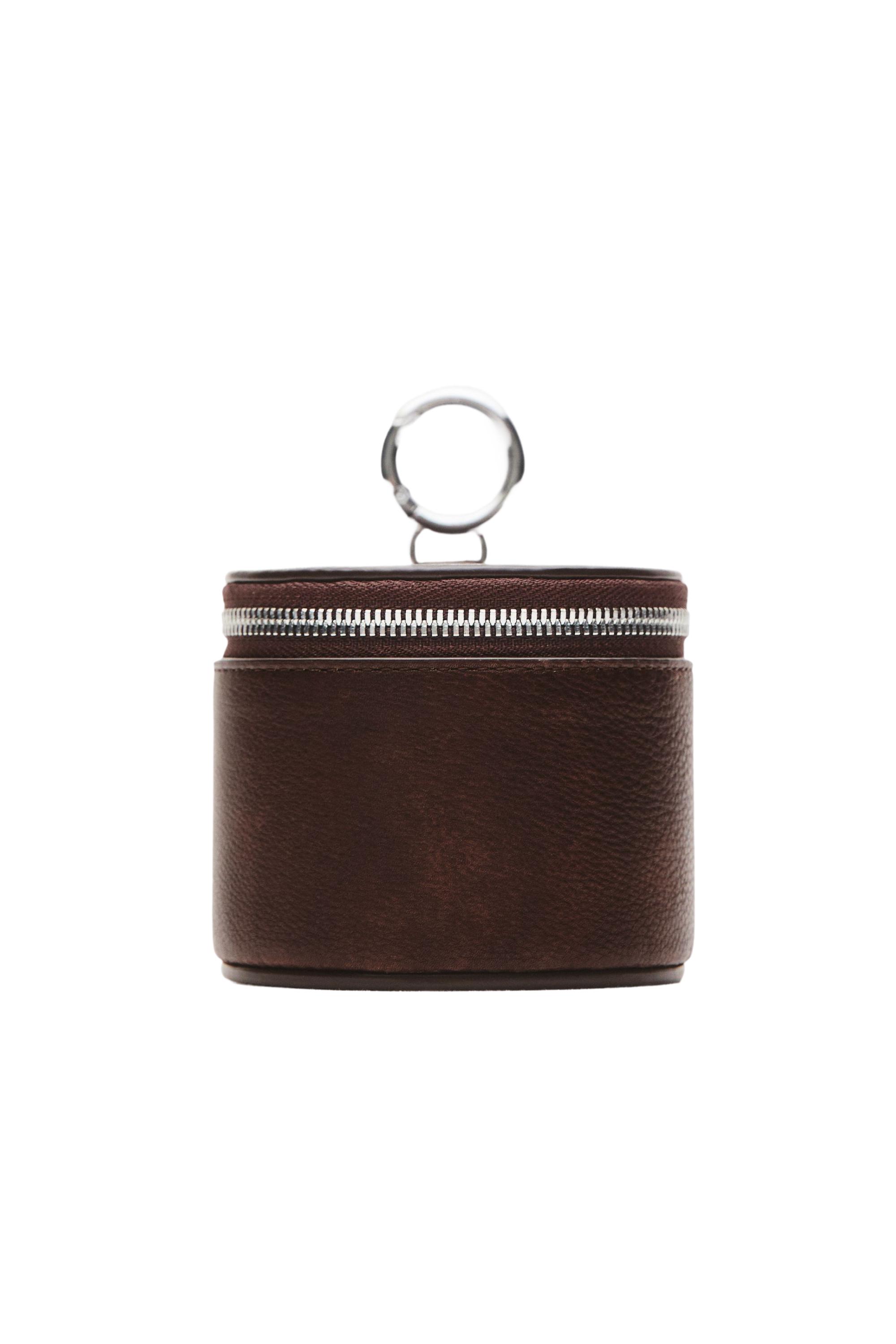 Round nappa leather bag with rhinestones — BROWN