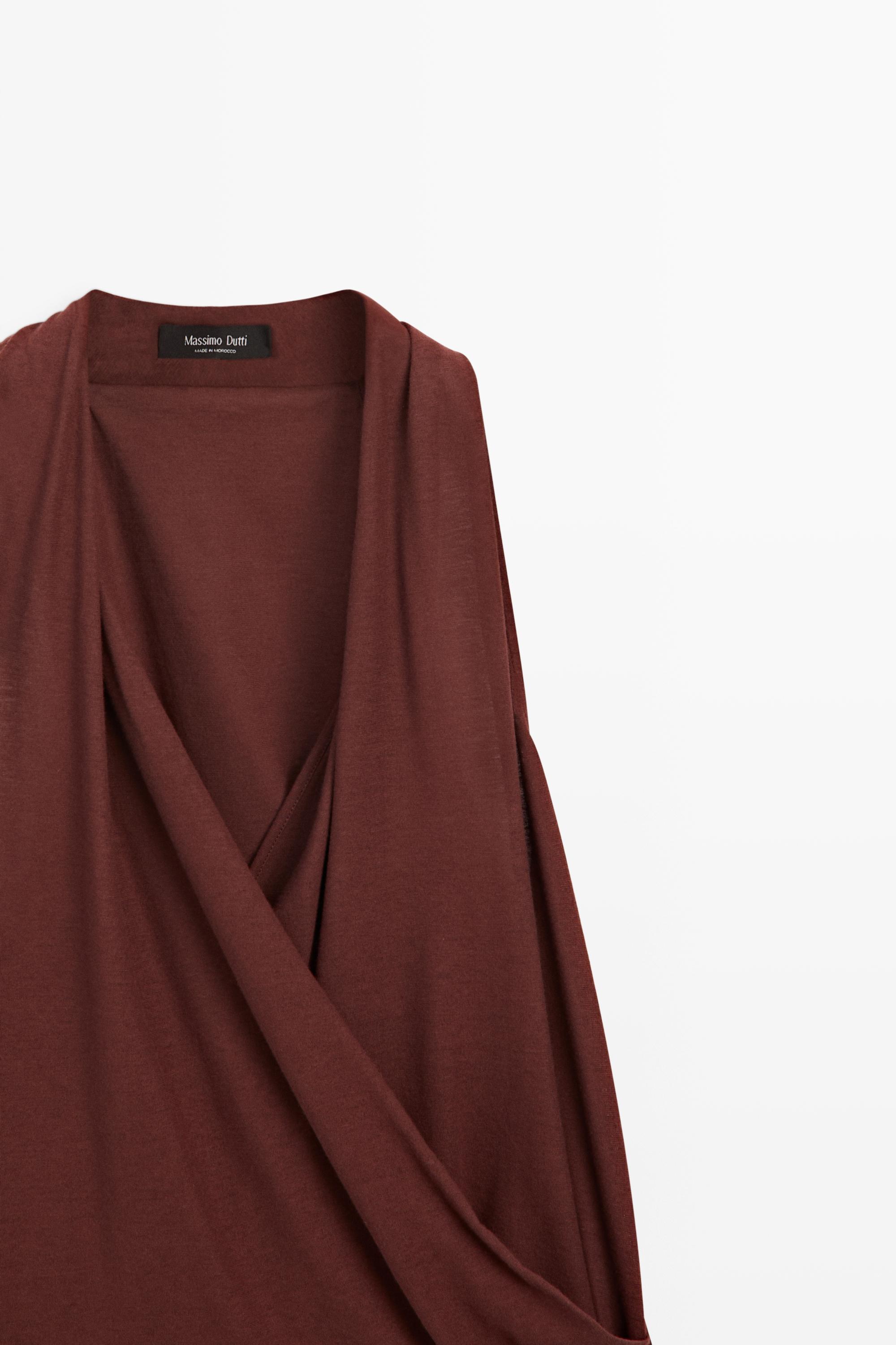 100% cotton draped surplice top — BURGUNDY