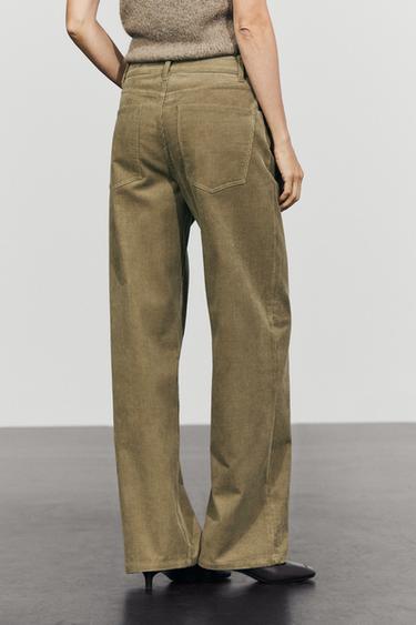 Mid-waist loose fit corduroy pants — SAND 5