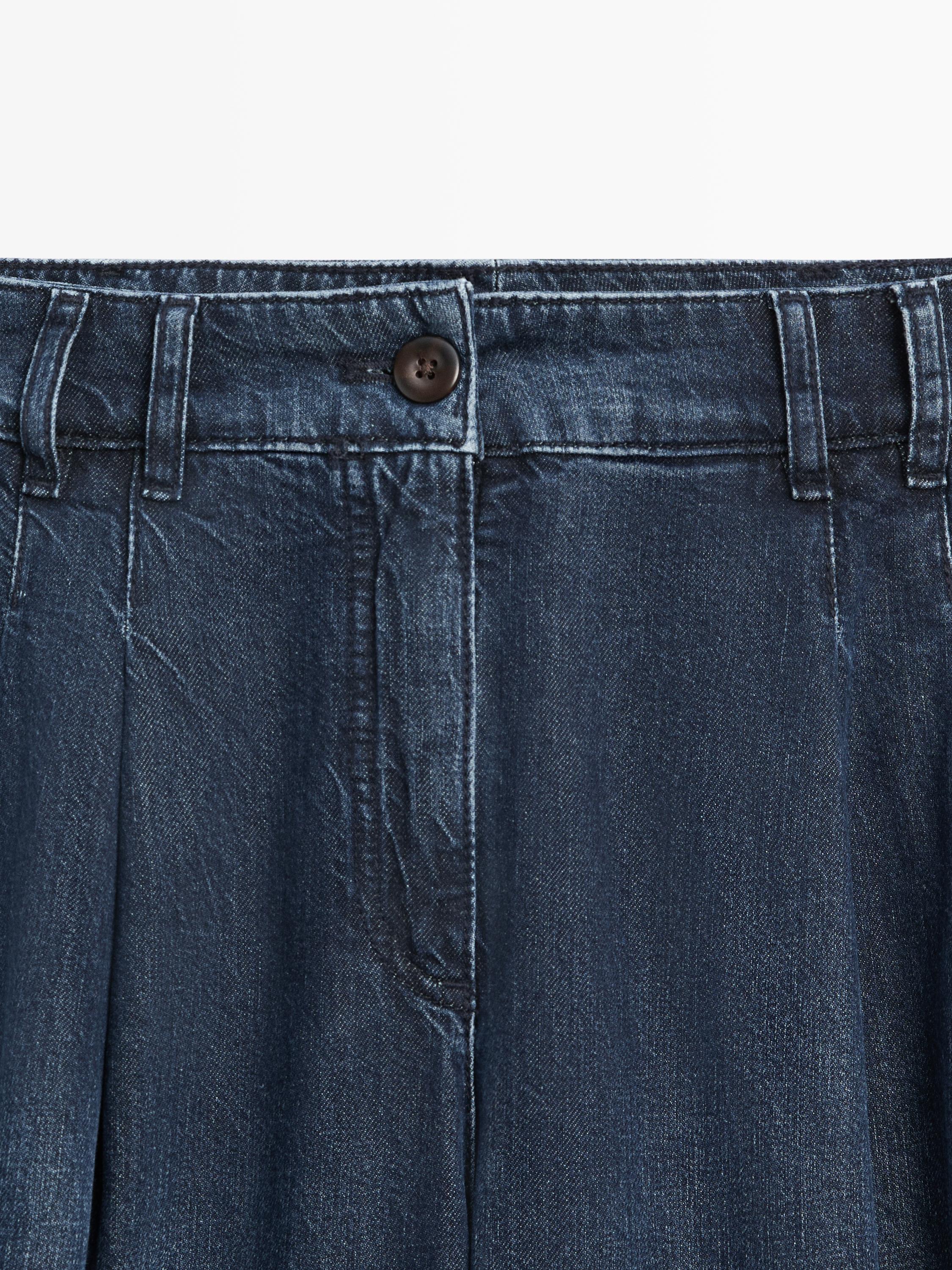 High-waist wide-leg darted jeans — DARK BLUE