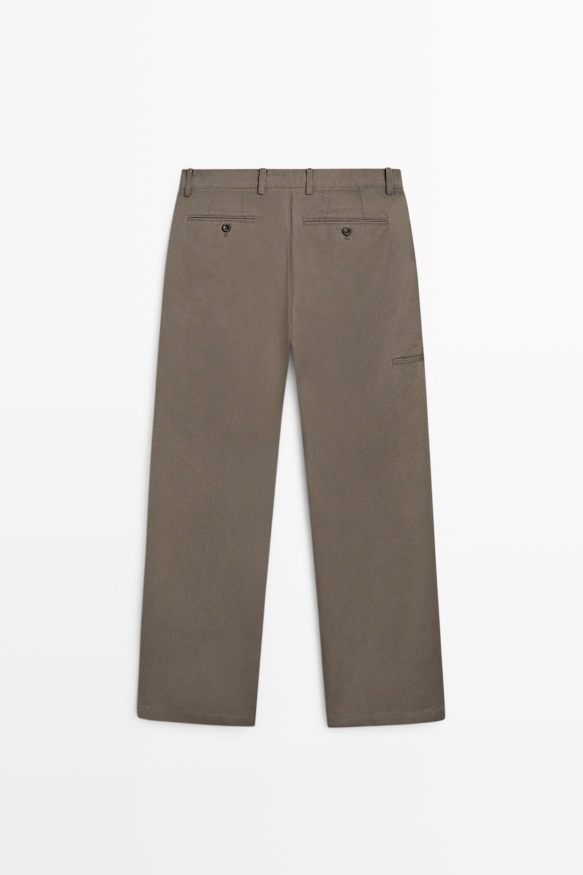 Cotton and linen tapered fit trousers — MOLE BROWN