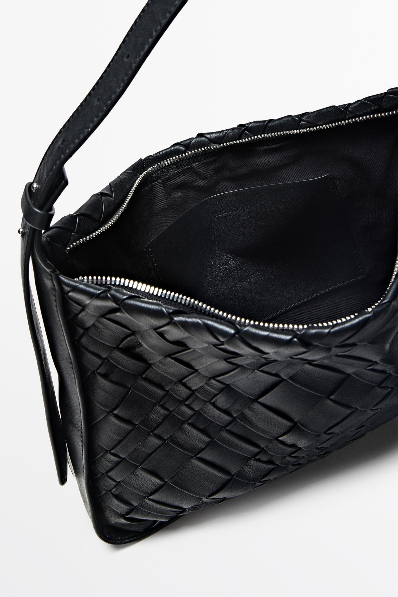 Medium braided Nappa leather bag — BLACK