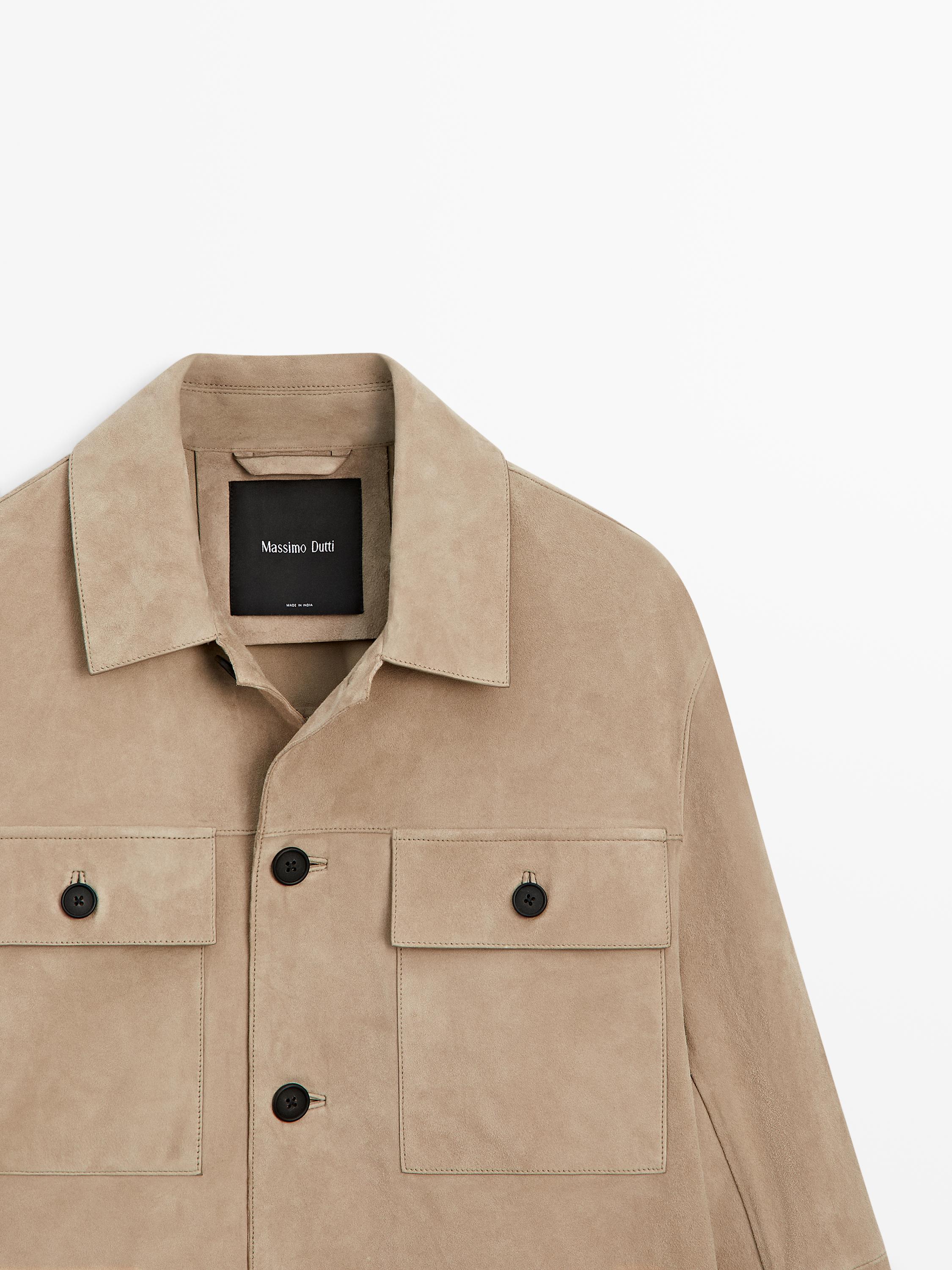 Suede leather overshirt — BEIGE