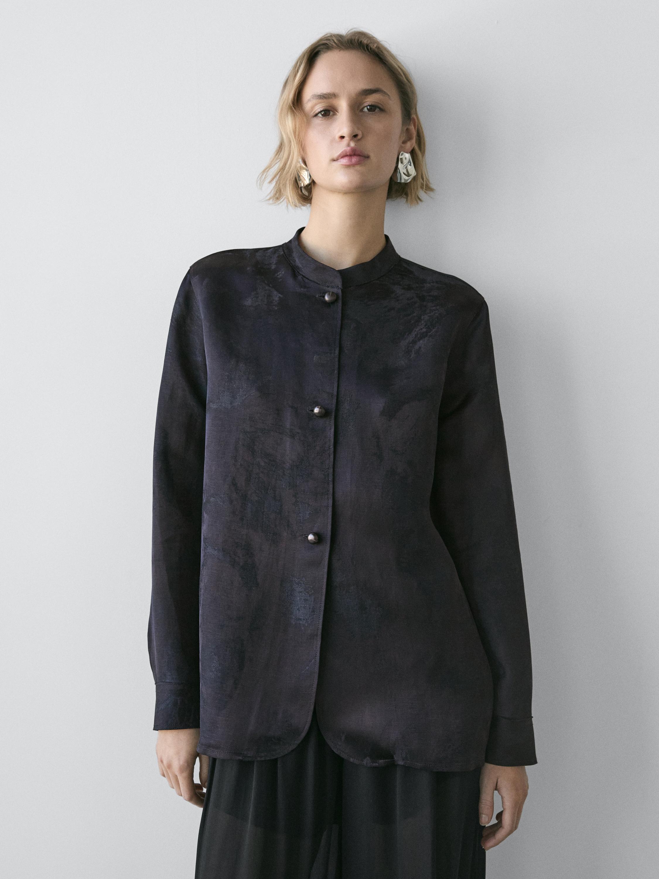 Flowing jacquard shirt — NAVY BLUE