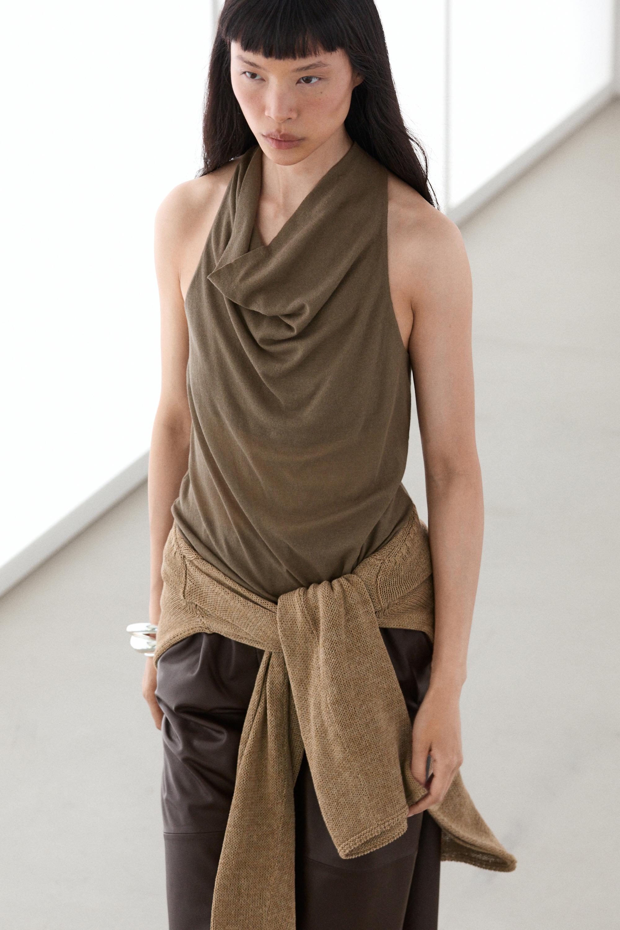 100% cotton draped top — MOLE BROWN