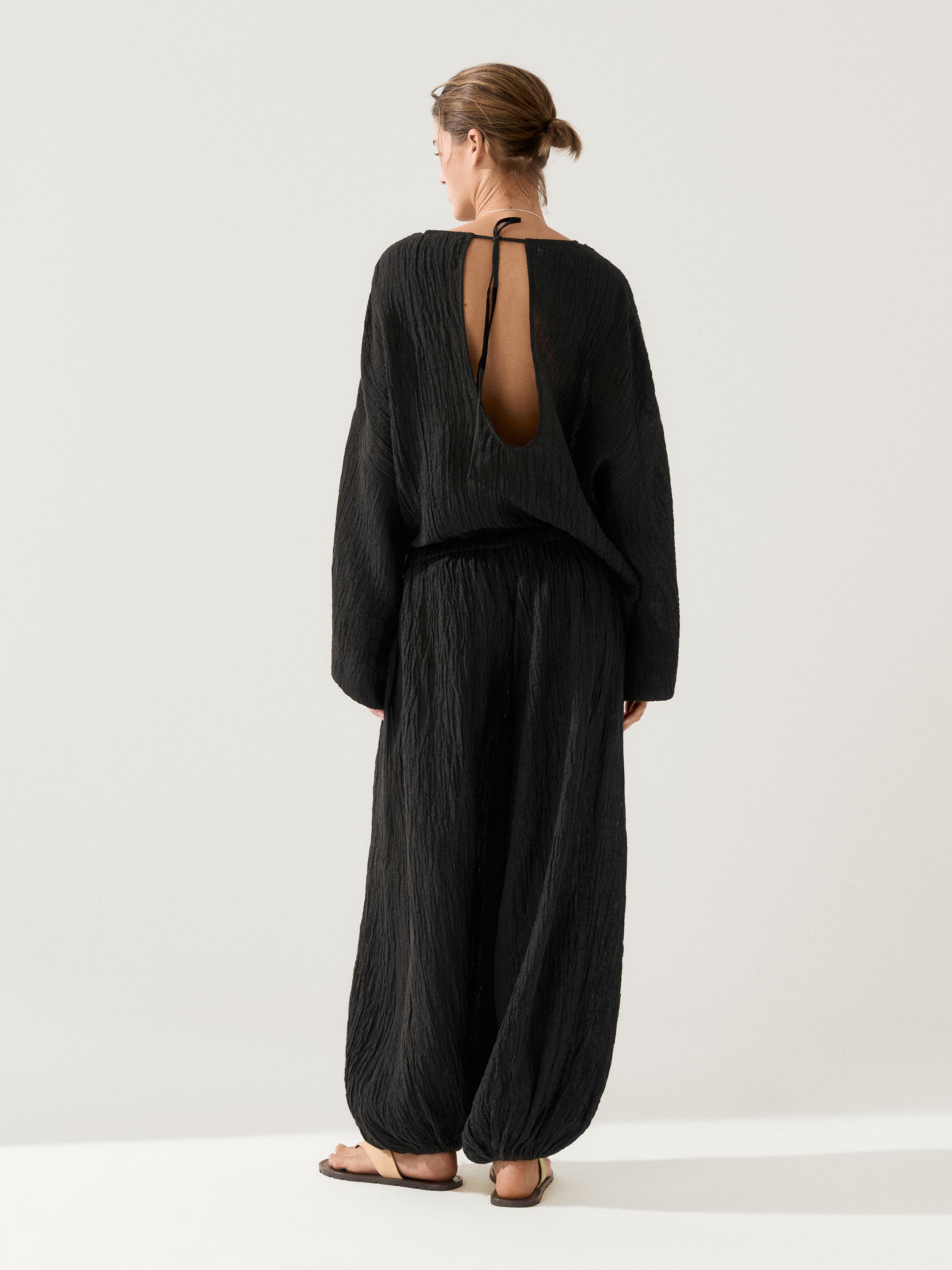 Linen sarouel trousers — BLACK