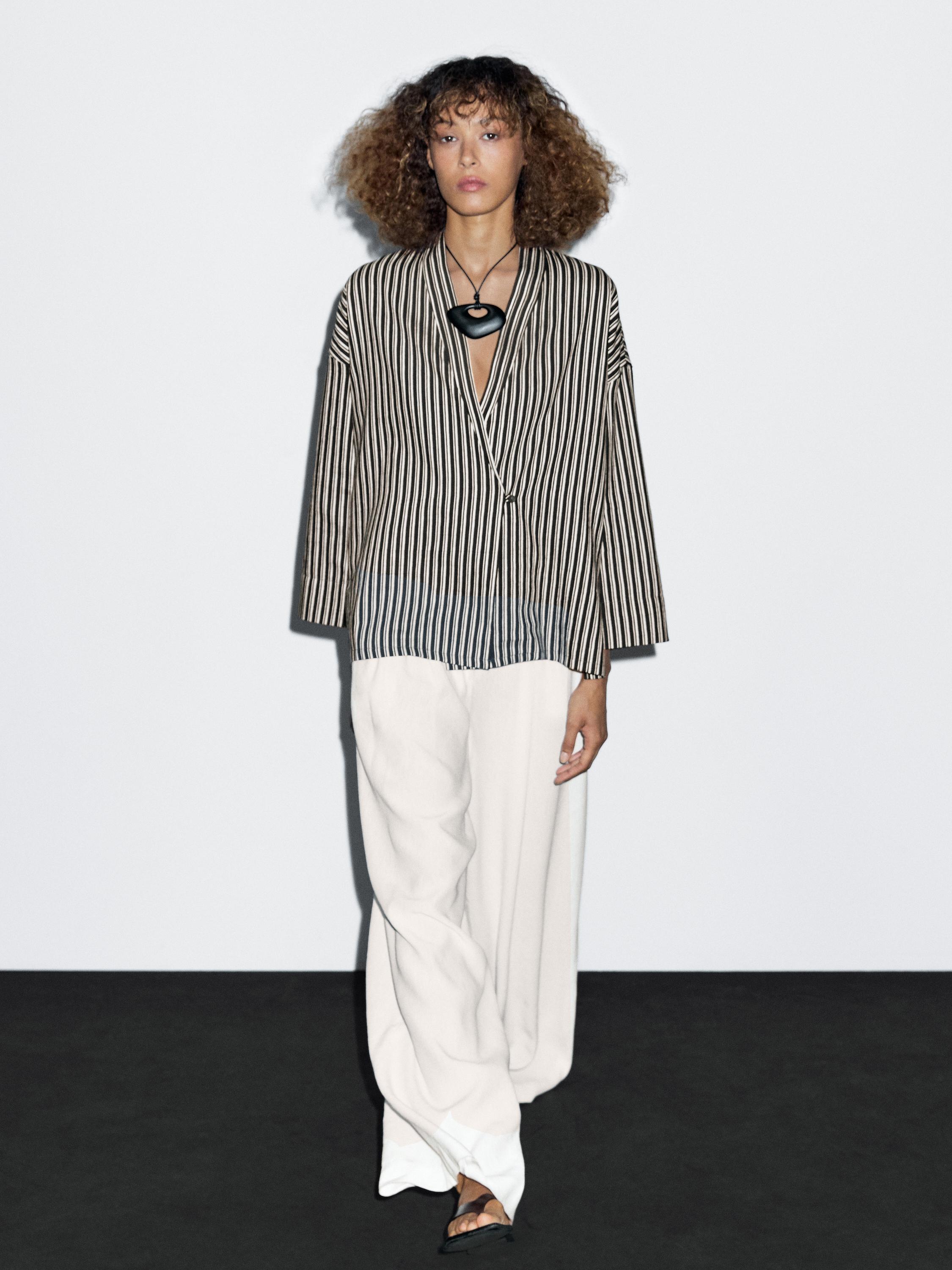 Striped cotton blend kimono