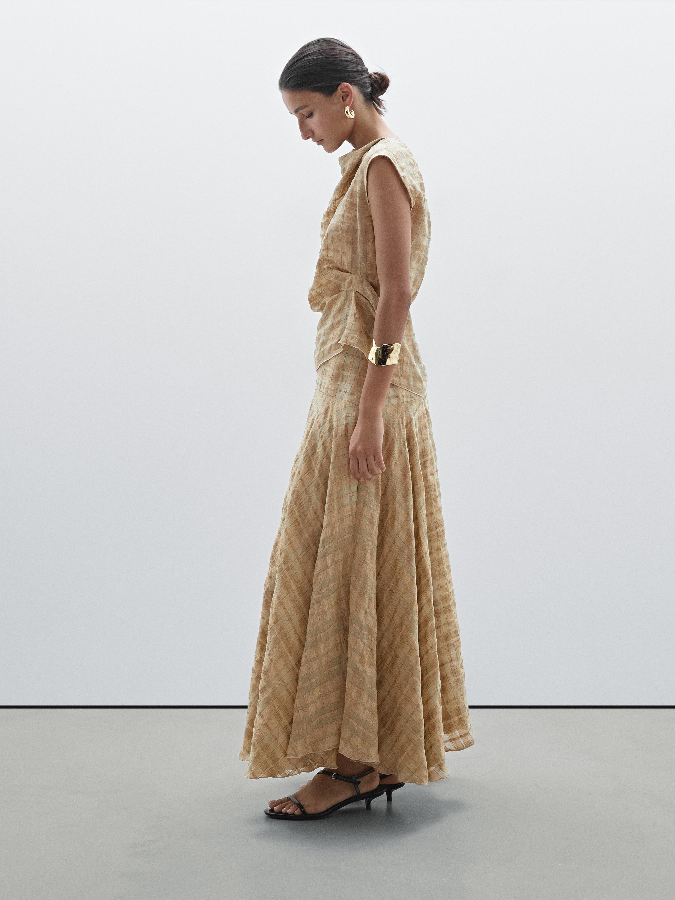 Long check skirt