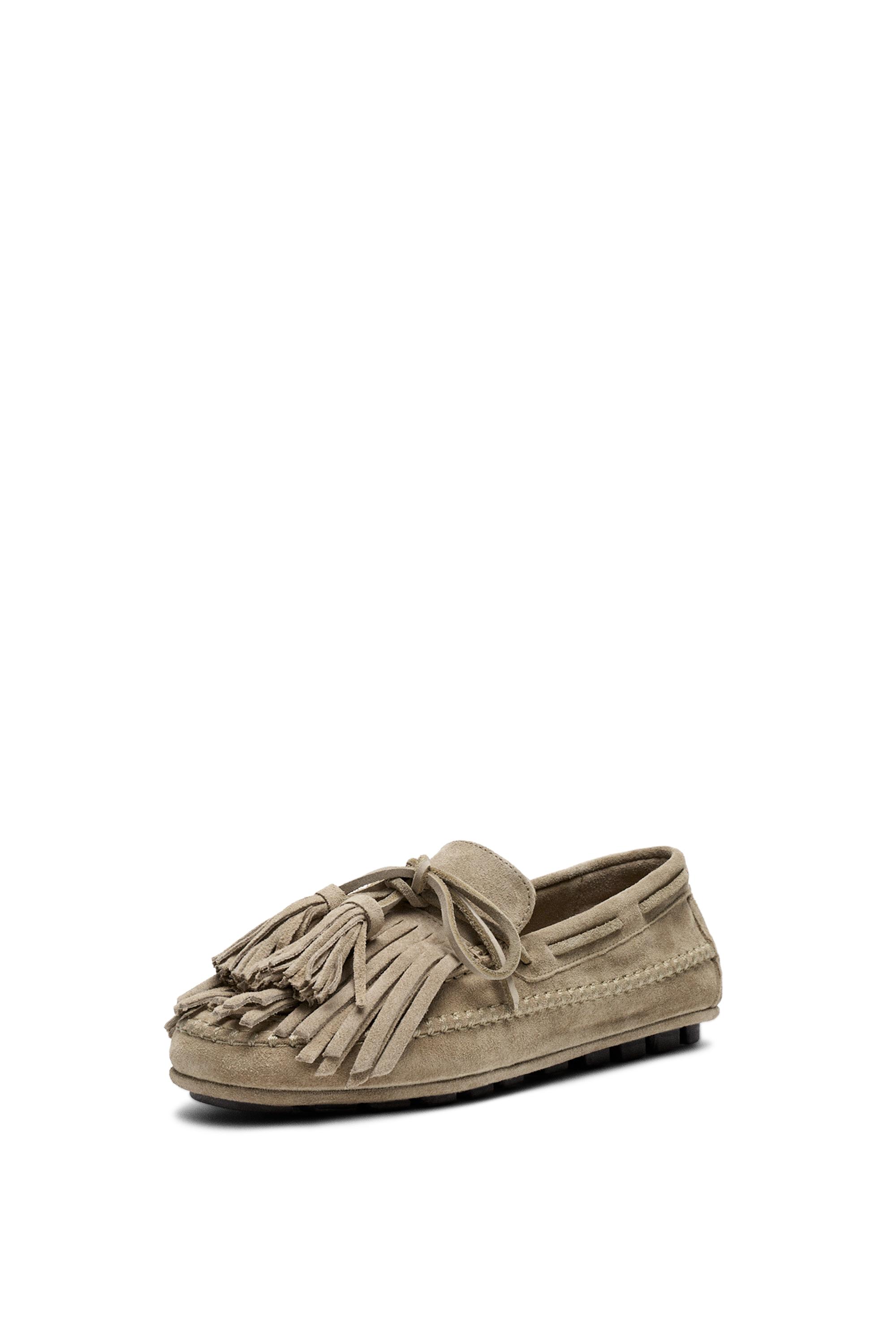 Leather loafers with fringing and tassels — BEIGE