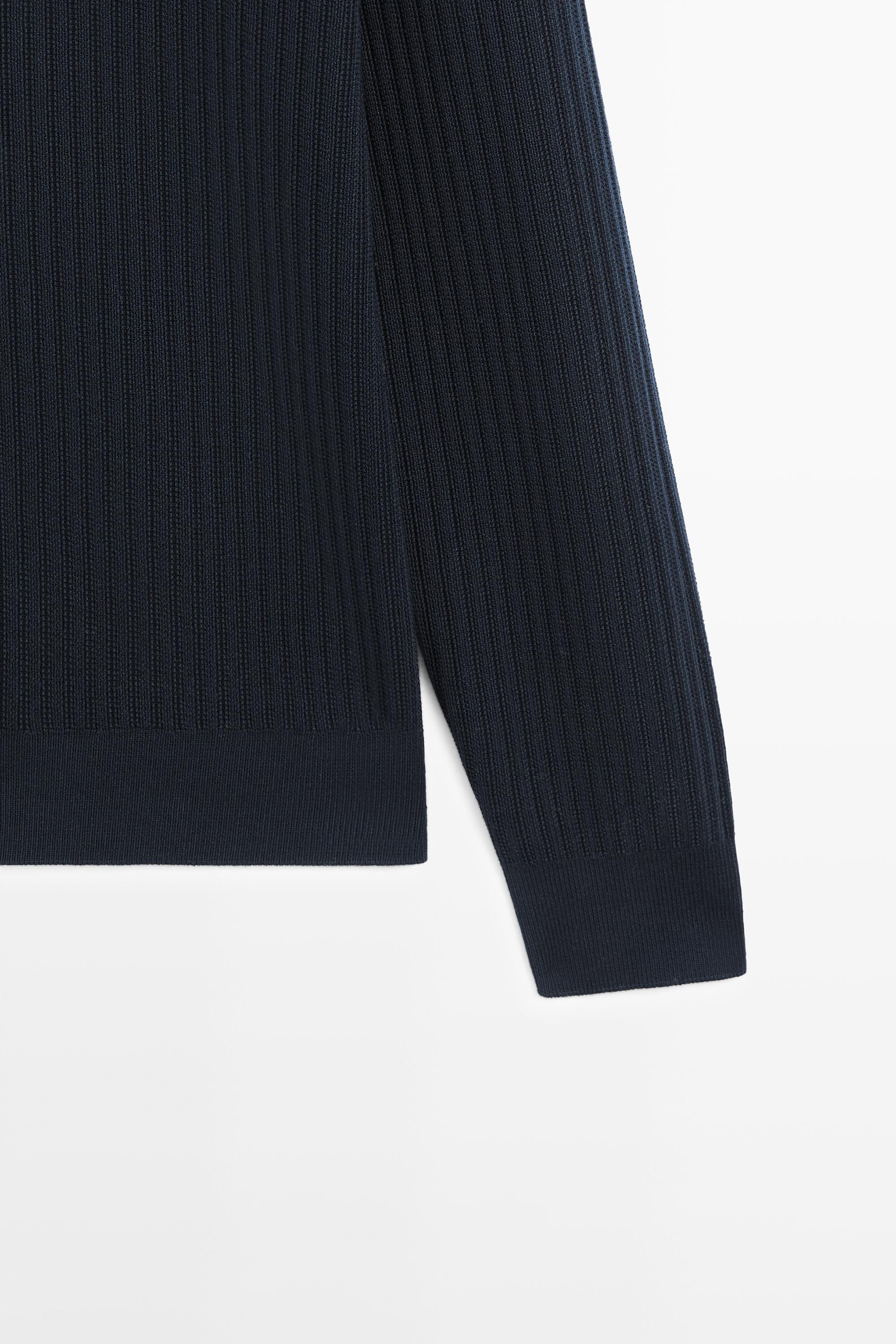 Cotton zip-up knit cardigan — NAVY BLUE