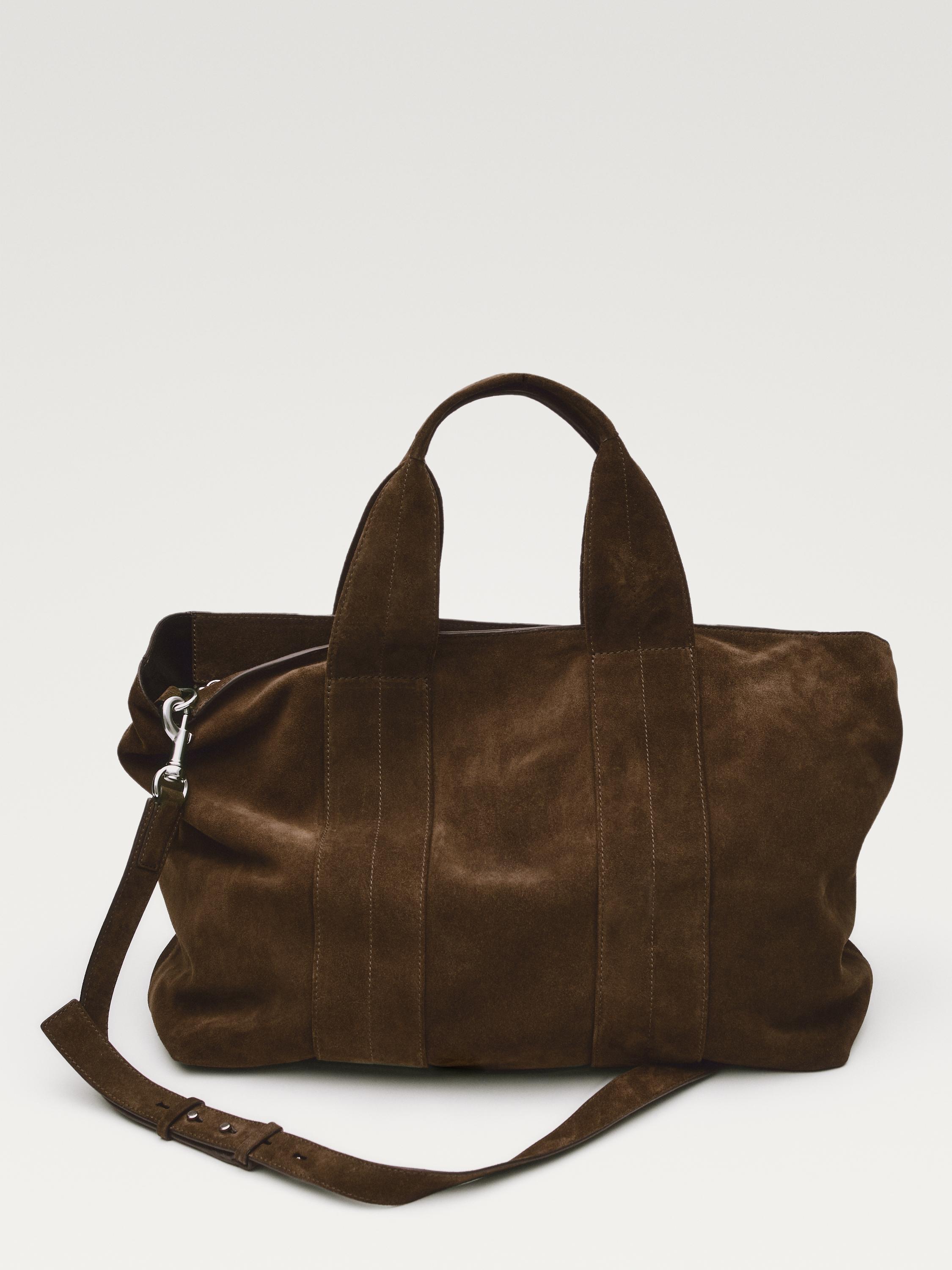 Split suede leather tote bag