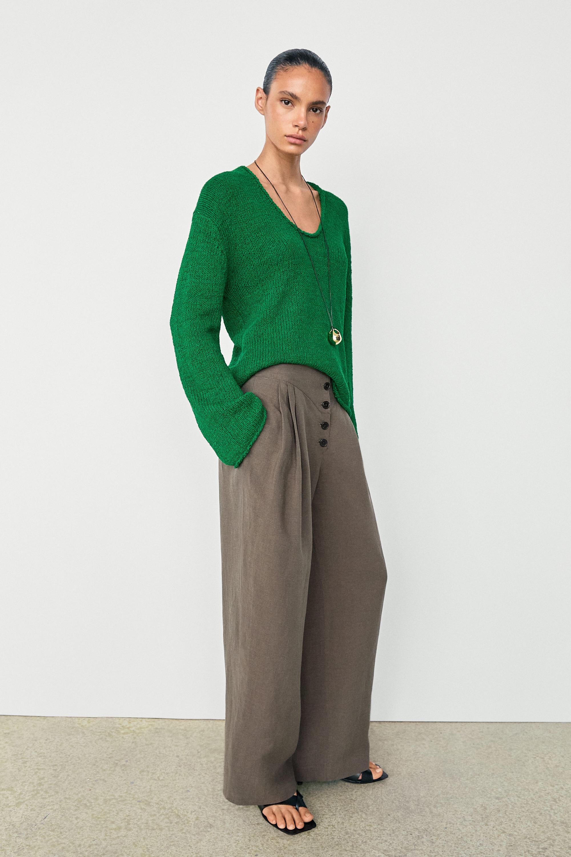 Cotton-blend knit sweater — GREEN