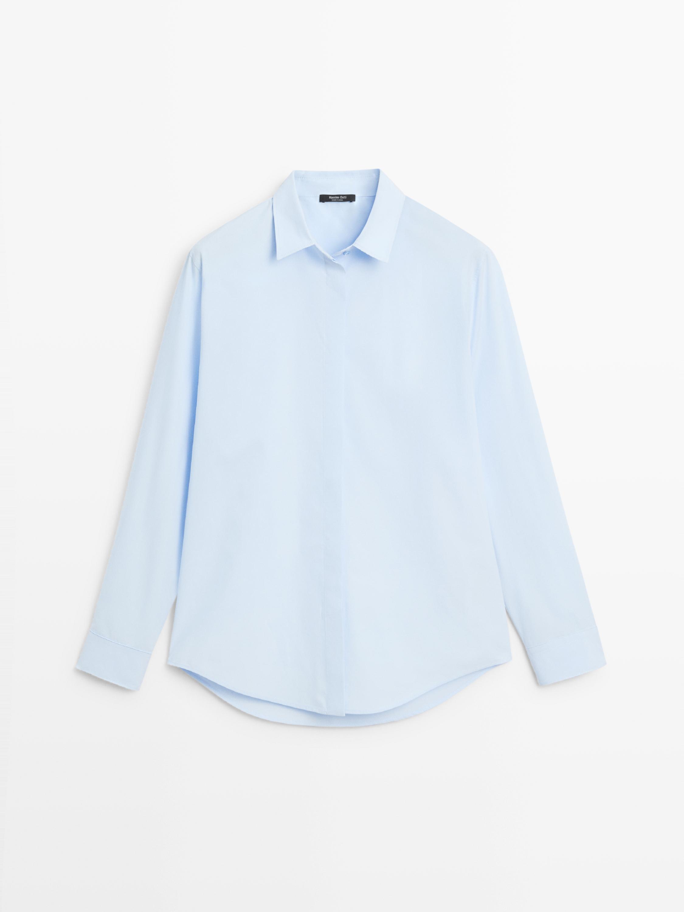 Poplin shirt with hidden buttons — SKY BLUE