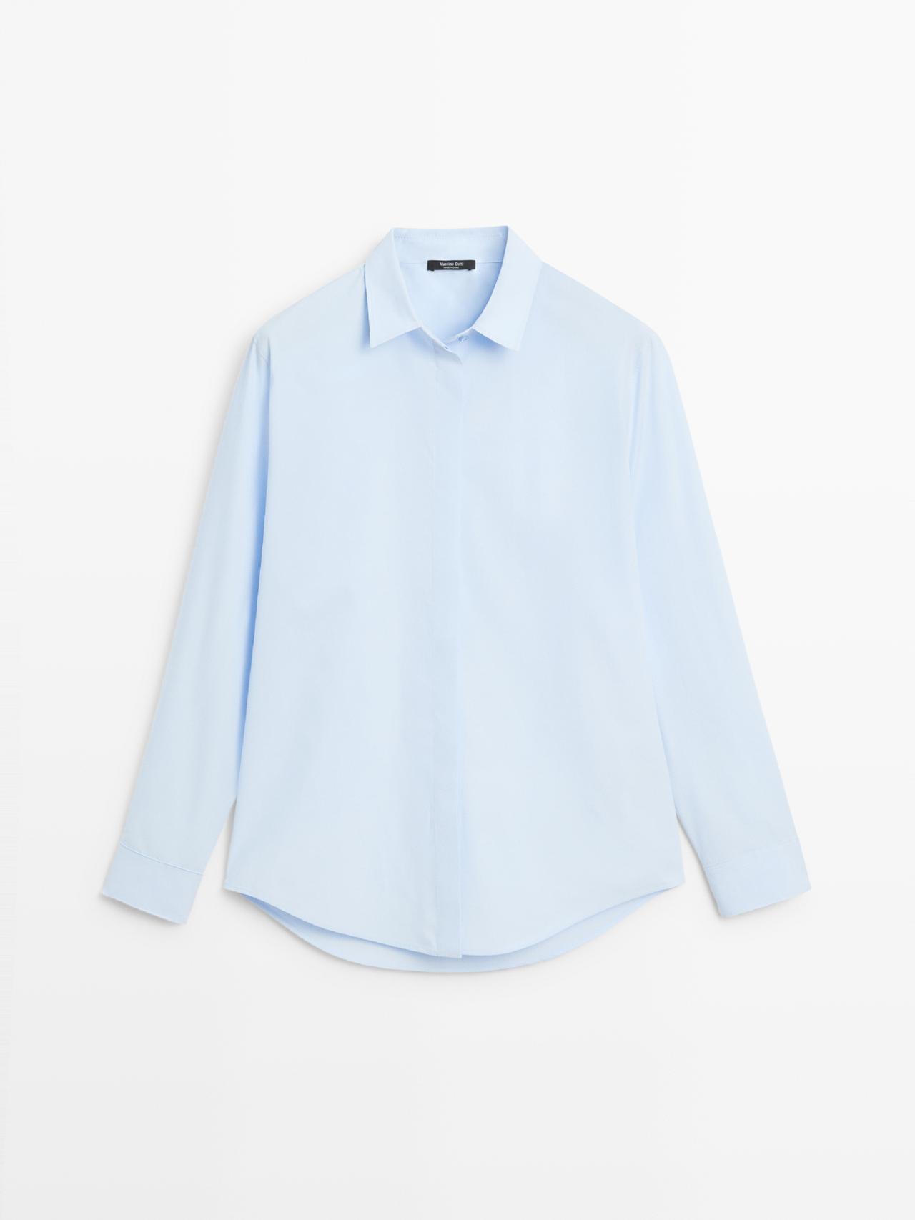 Massimo Dutti - Dames - Popeline Overhemd Met Verborgen Knopen - Hemelsblauw - S