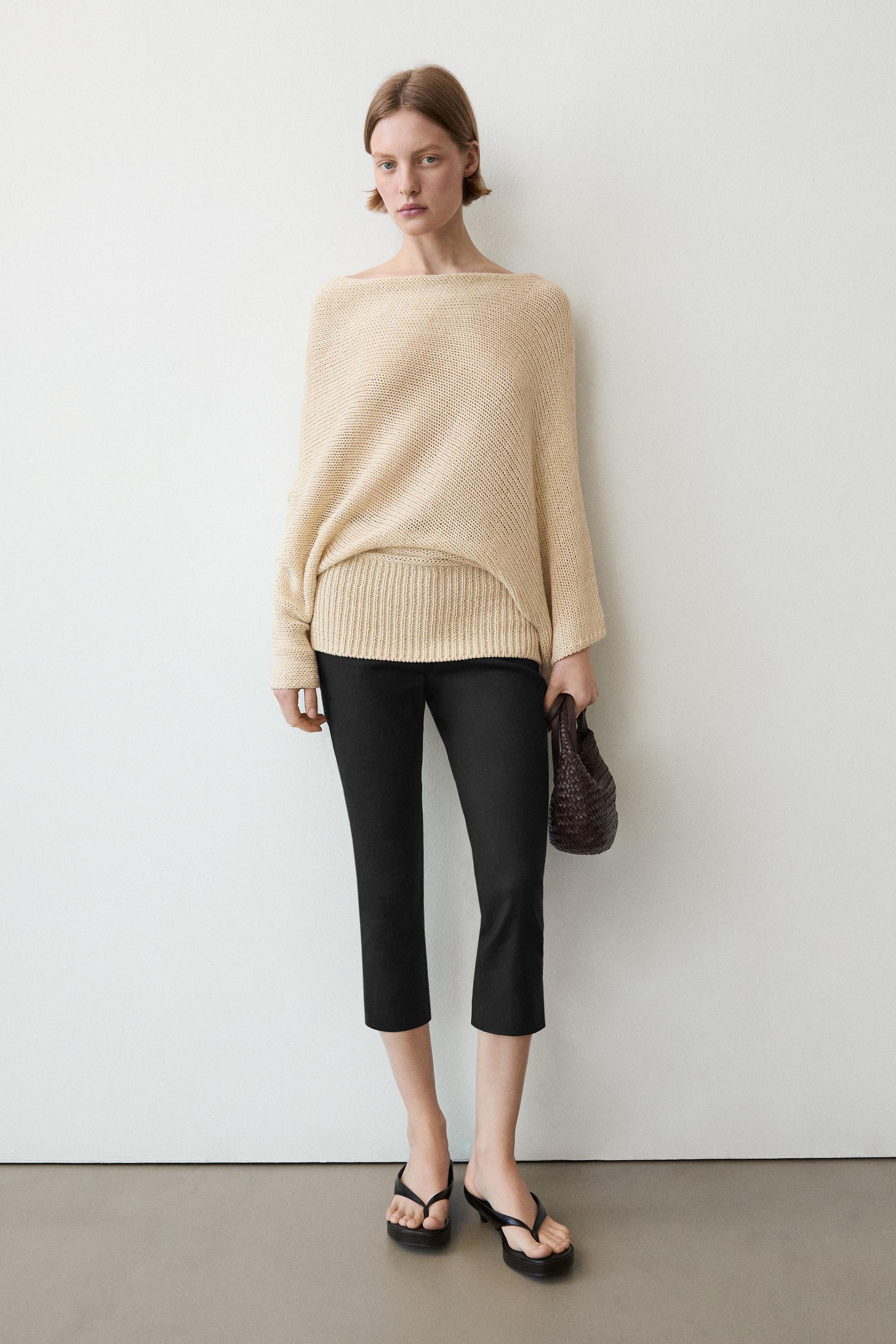 Oversize asymmetric cotton and linen sweater — Vanilla