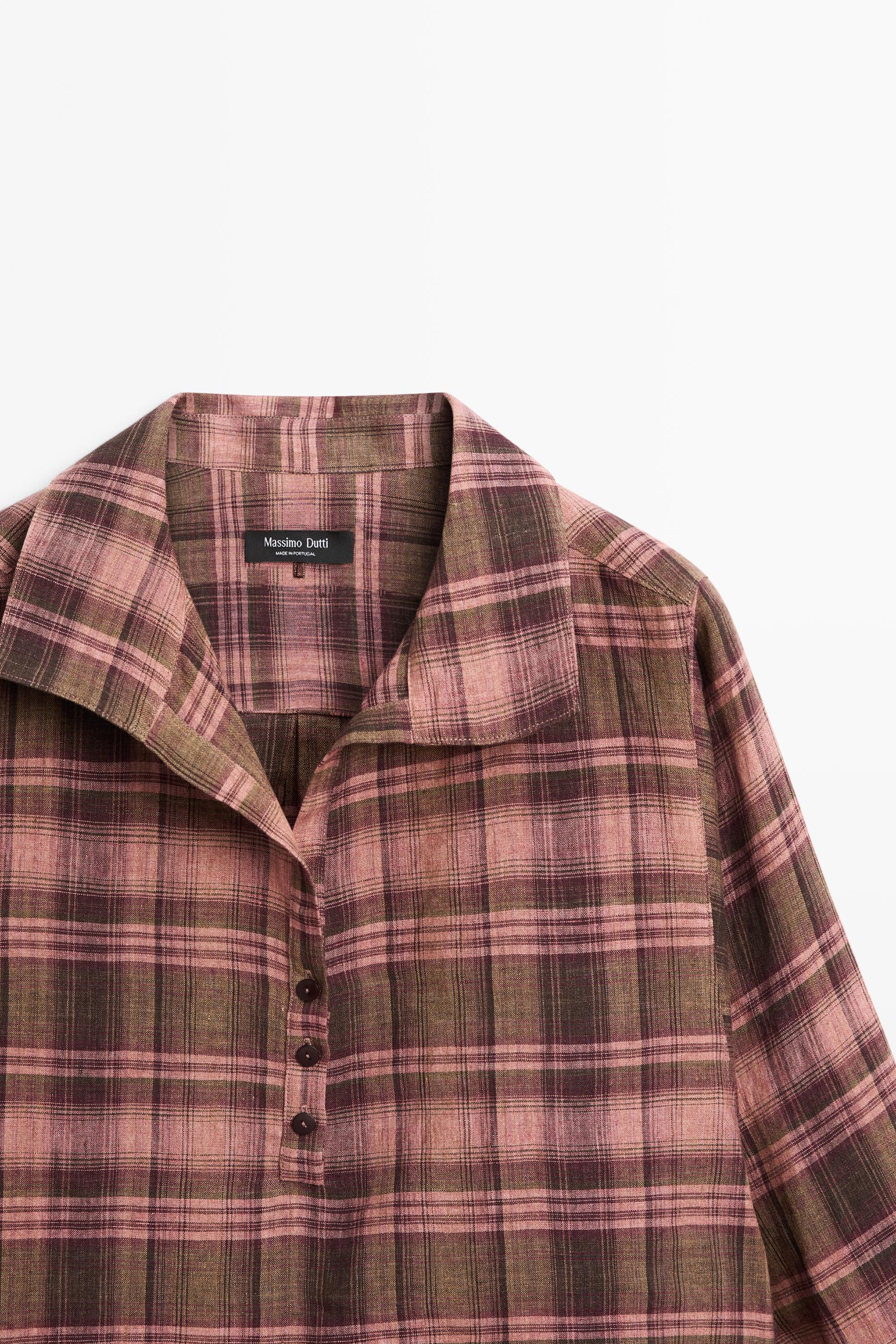 Flowing 100% linen check shirt — 0-978