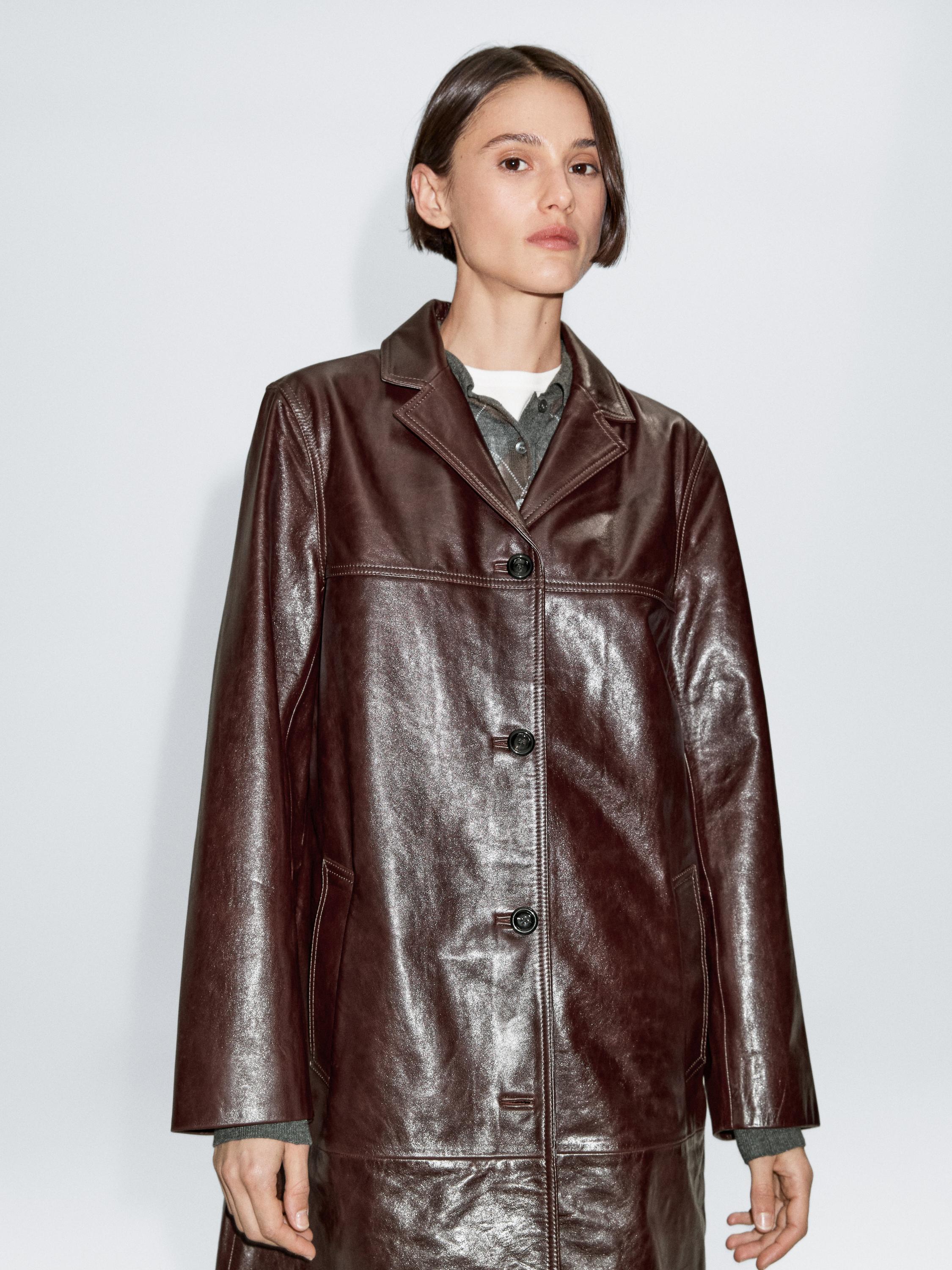 Long nappa leather coat