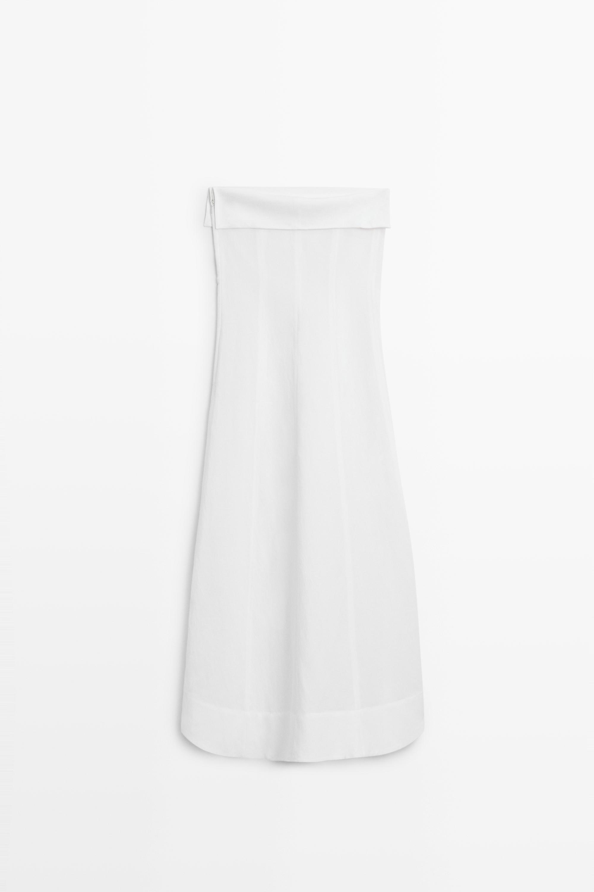 Linen strapless midi dress — WHITE