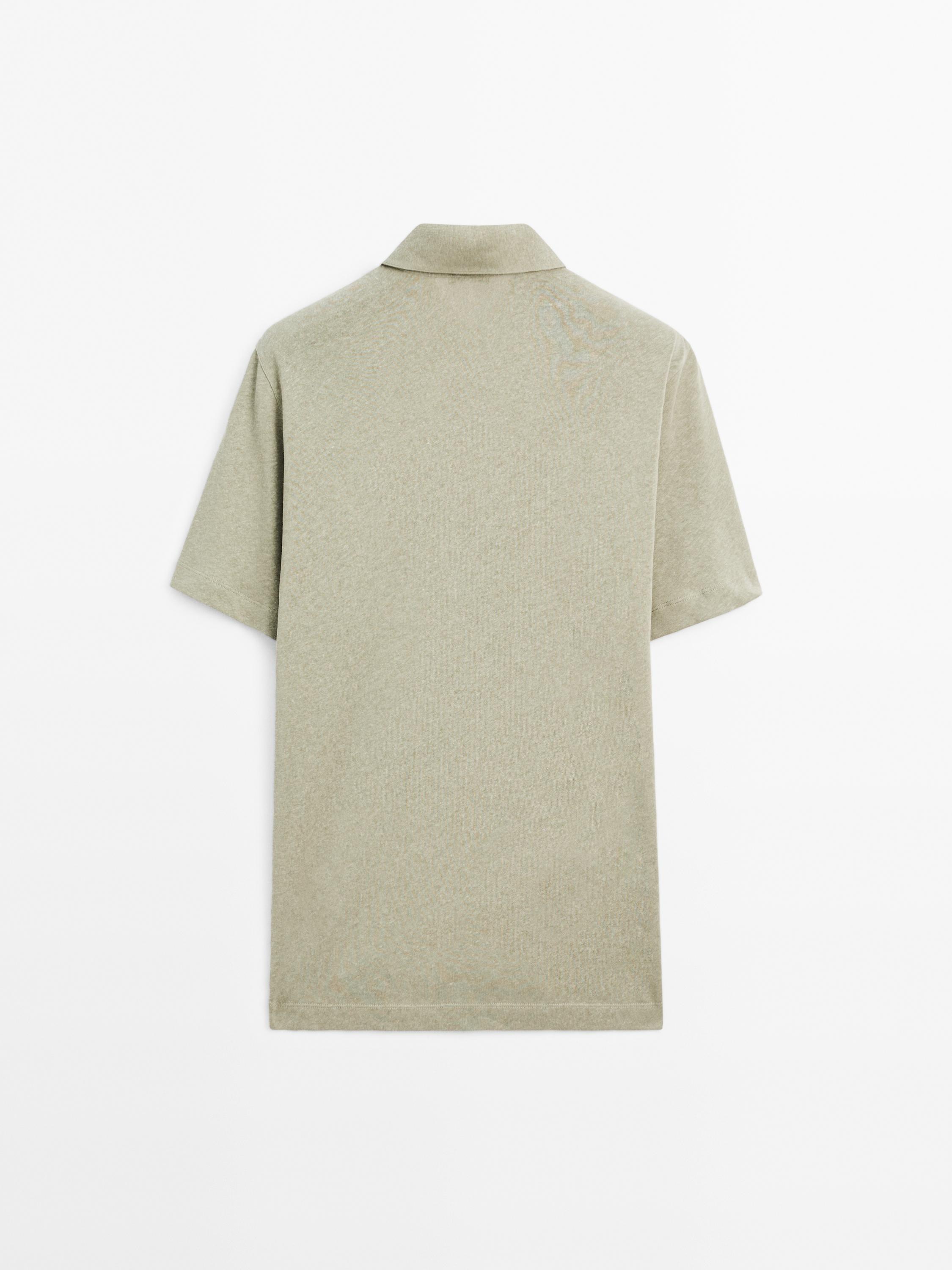 Short sleeve linen blend polo shirt