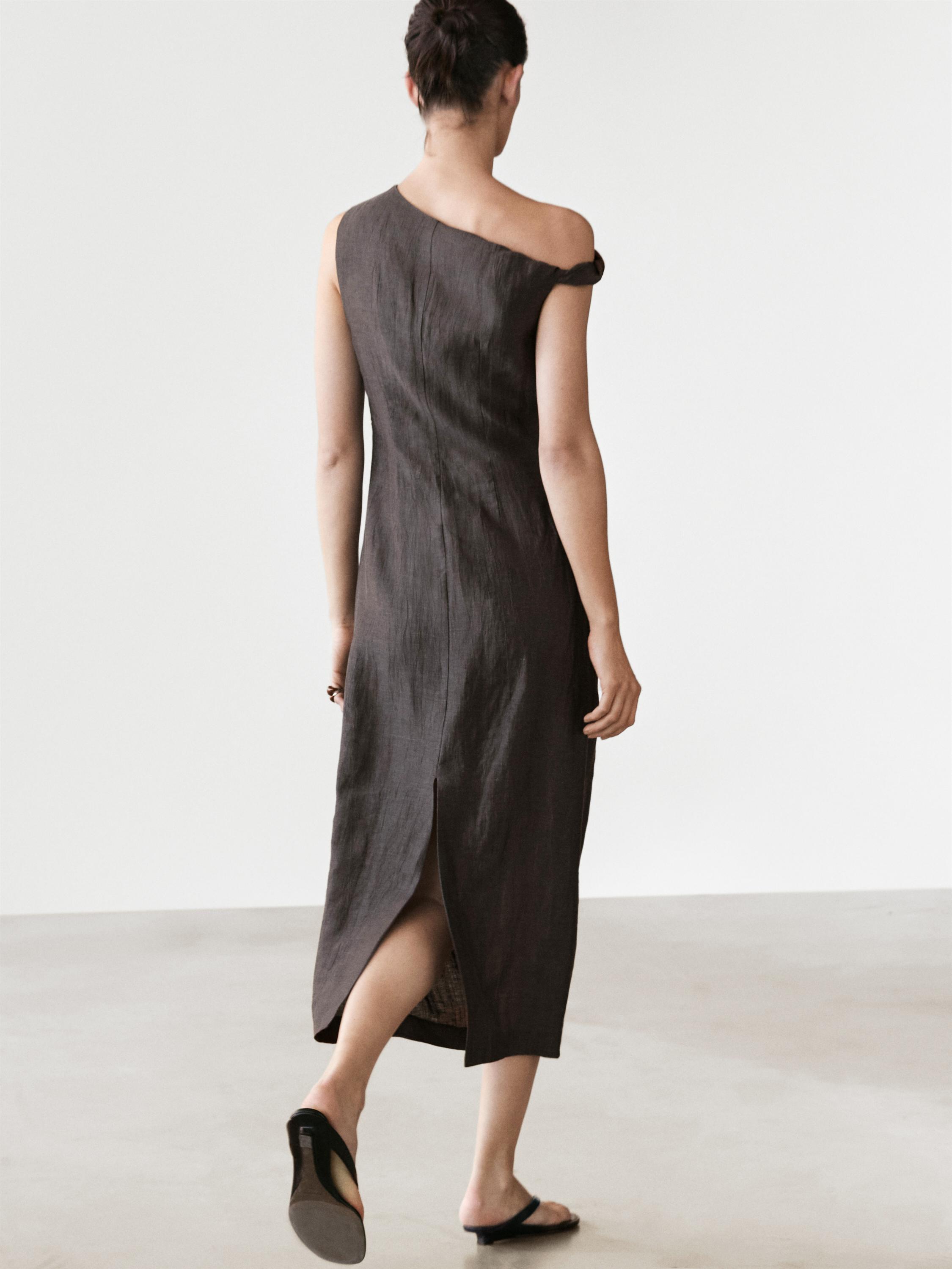 Midi dress with pleated shoulder detail — DARK GREY