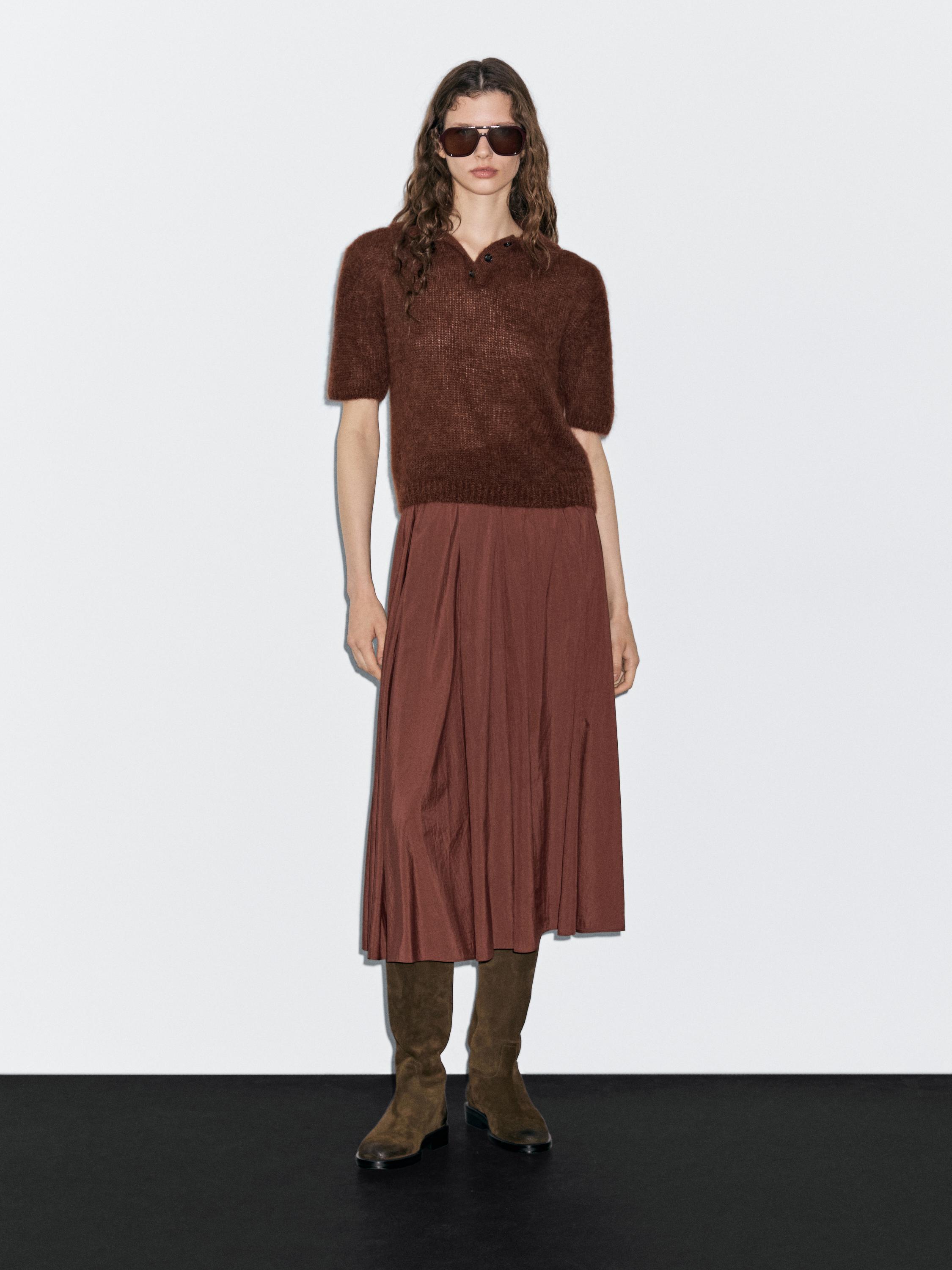 Pleated technical midi skirt