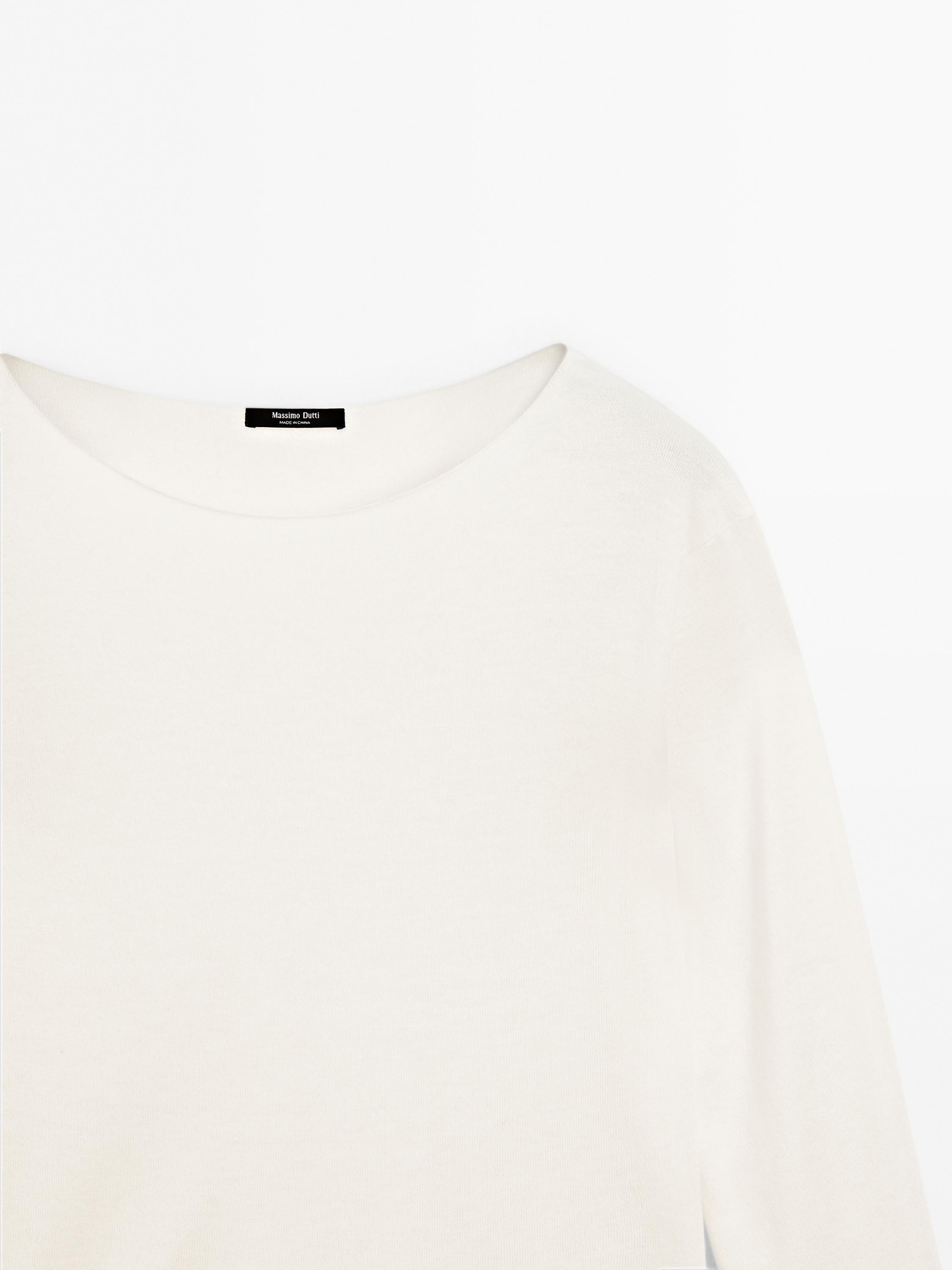 Wool blend boat neck sweater