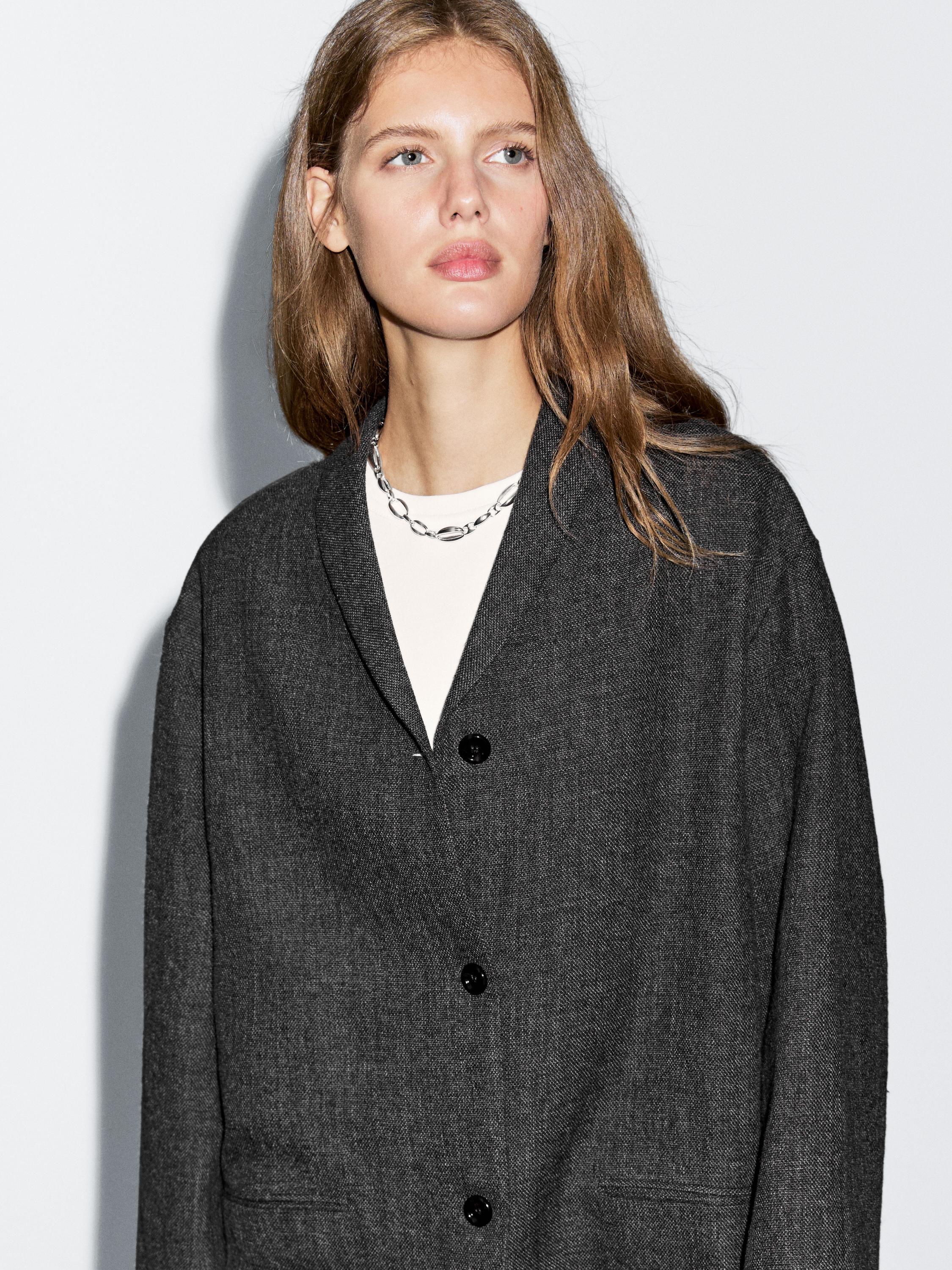 Mid-length wool blend coat with lapel collar