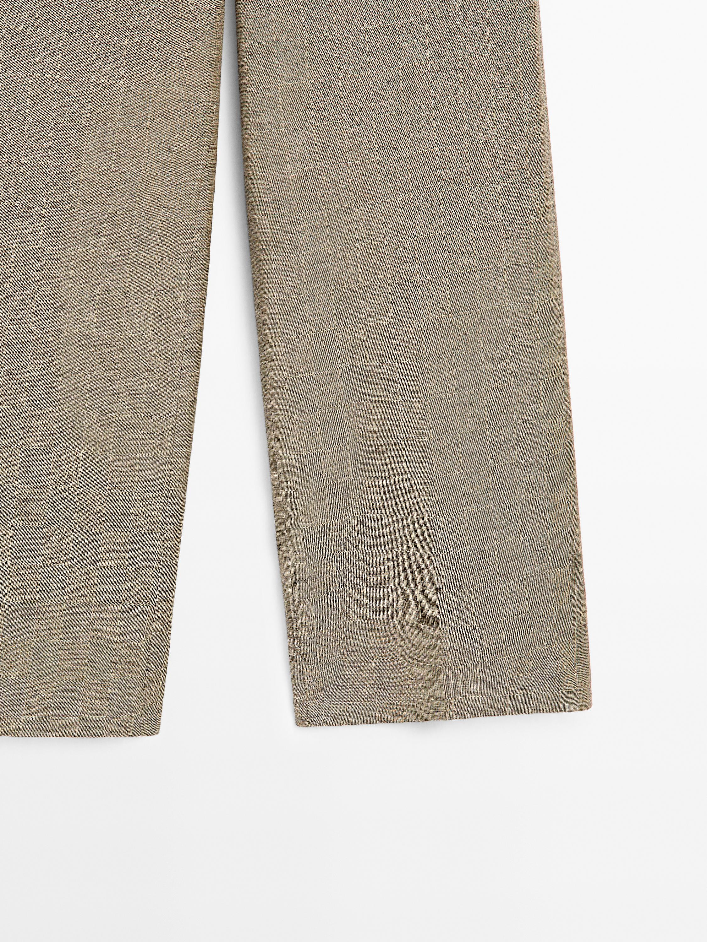 Check cotton blend straight-leg trousers